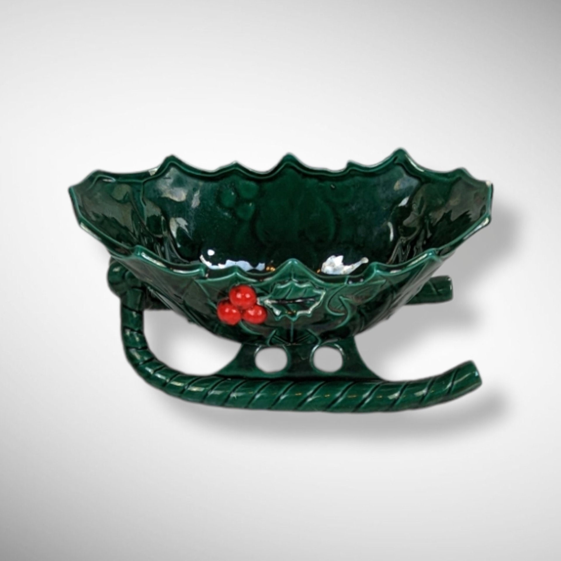 Festive Charm: Vintage Lefton Christmas Holly Medium Sleigh 1346