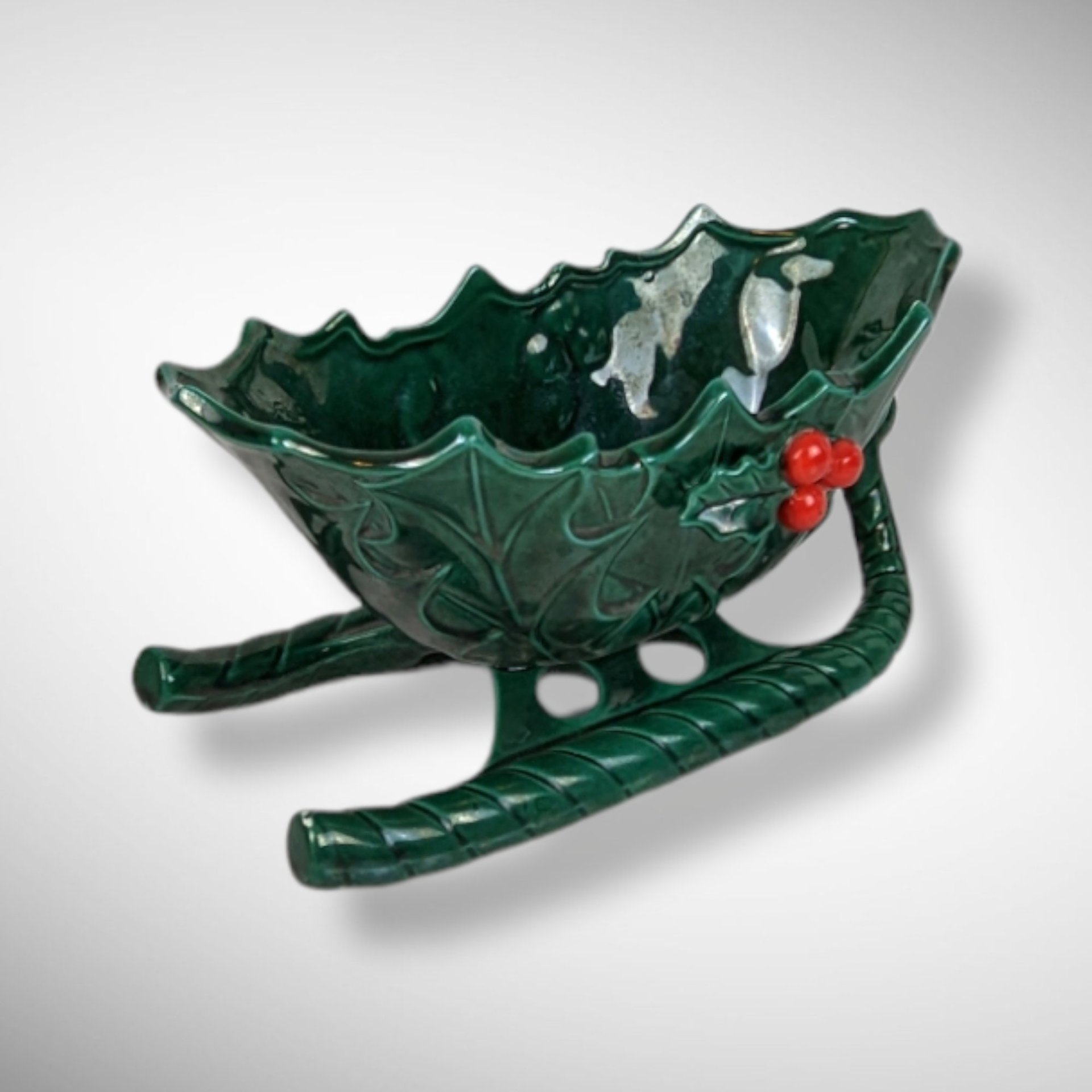 Festive Charm: Vintage Lefton Christmas Holly Medium Sleigh 1346