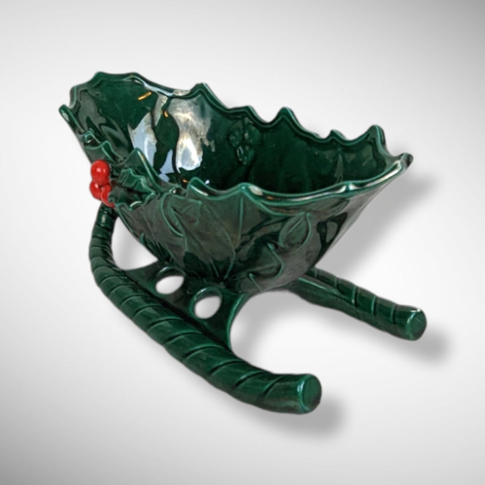 Festive Charm: Vintage Lefton Christmas Holly Medium Sleigh 1346