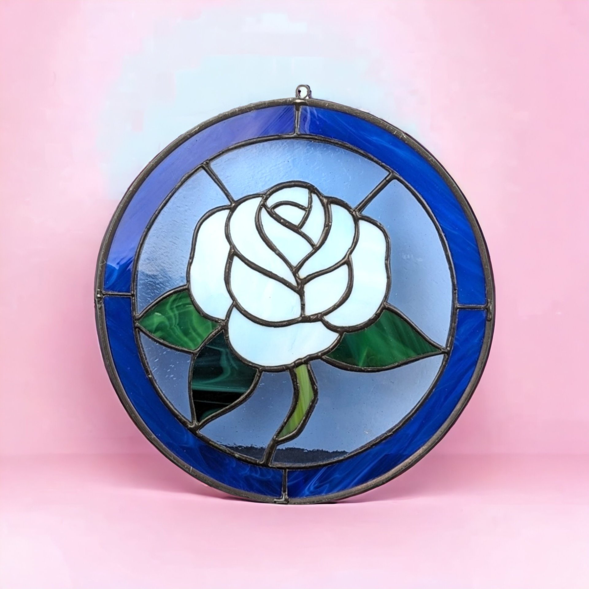 Vintage Stained Glass Rose 8" Suncatcher