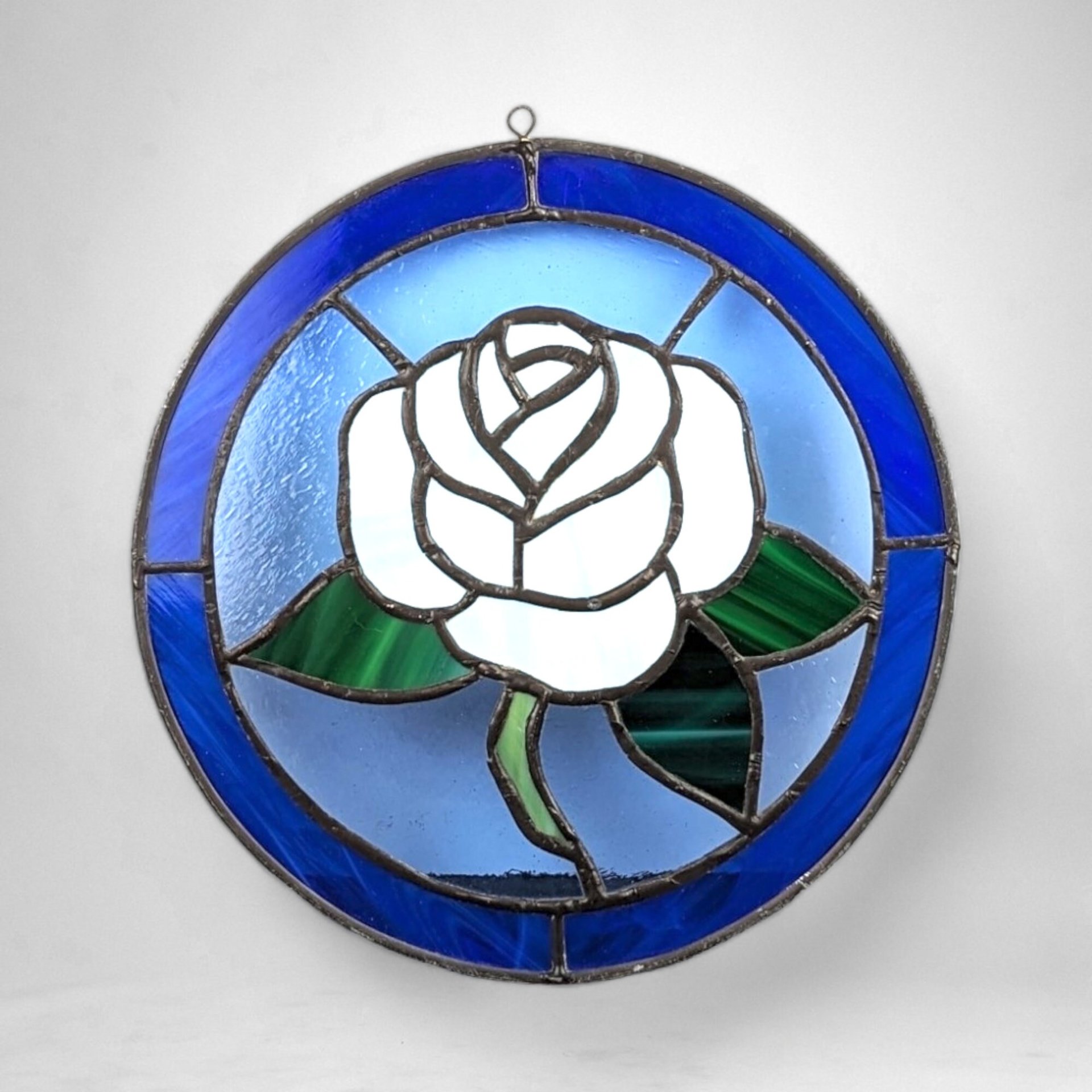 Vintage Stained Glass Rose 8" Suncatcher