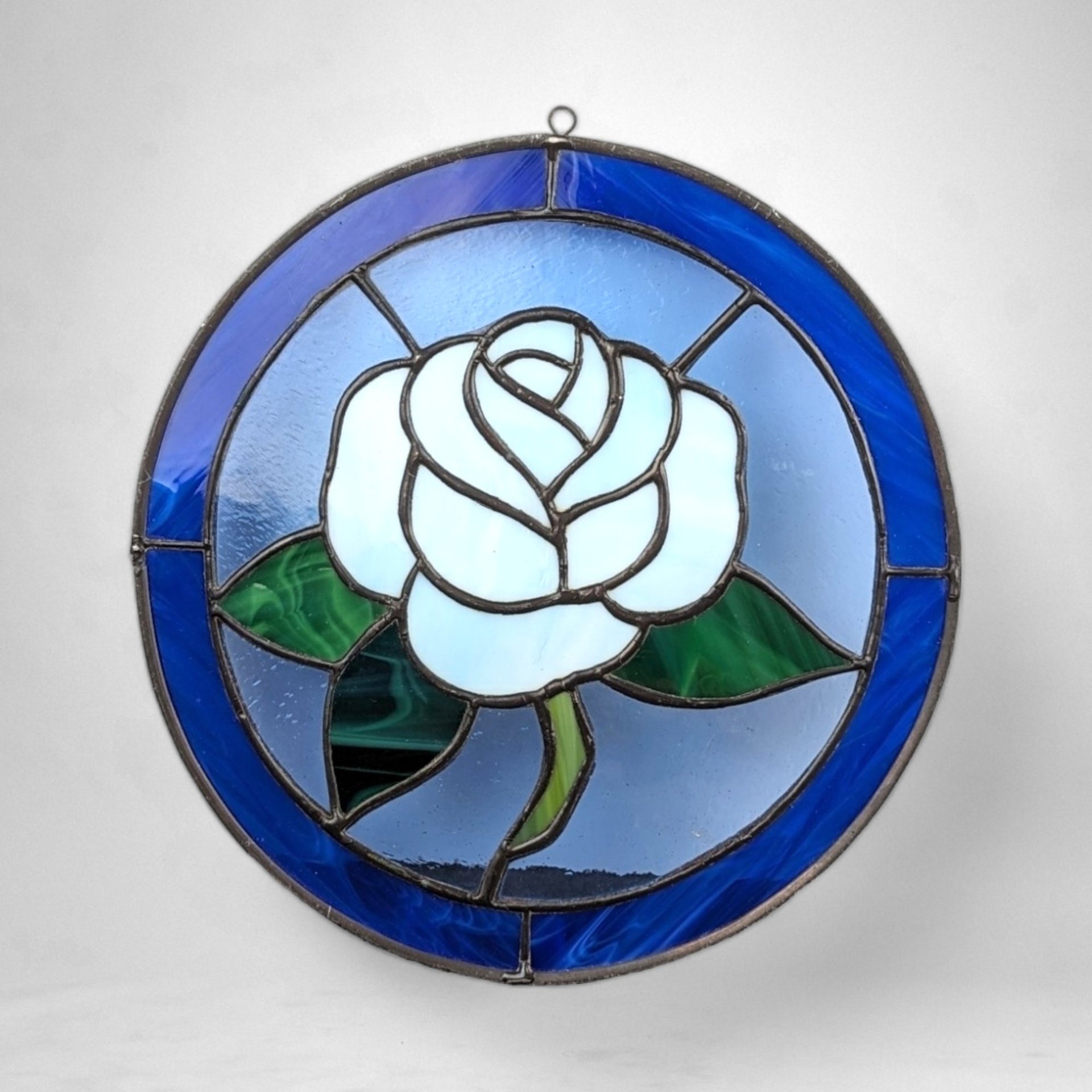 Vintage Stained Glass Rose 8" Suncatcher