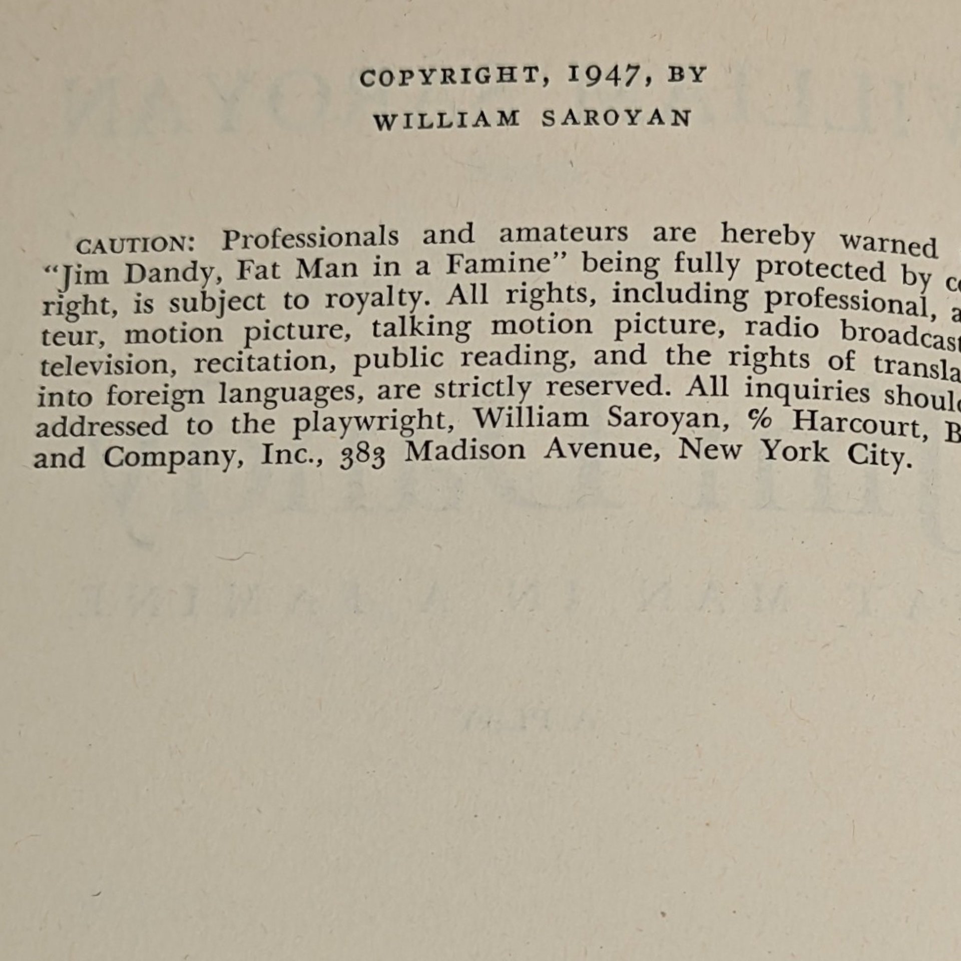 1947 Jim Dandy Fat Man in a Famine by William Saroyan