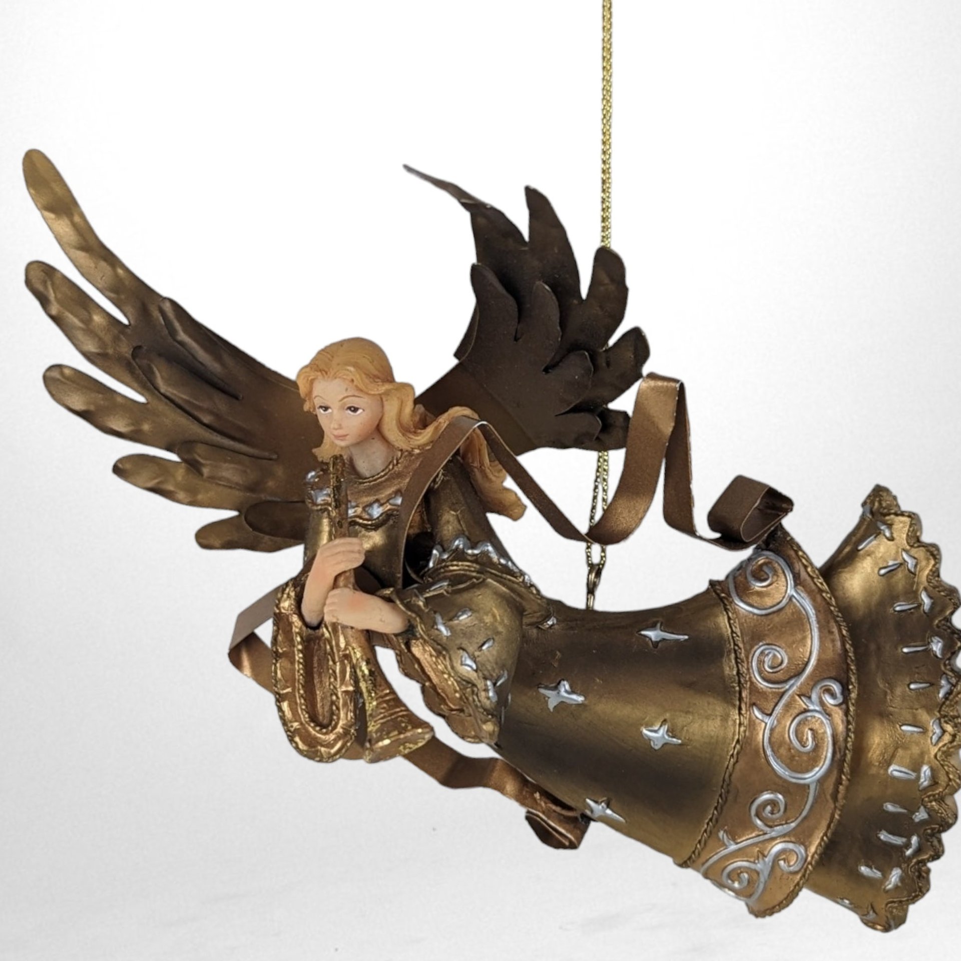Elegant Vintage Gold Resin and Metal Angel Christmas Ornament - Timeless Holiday Decor