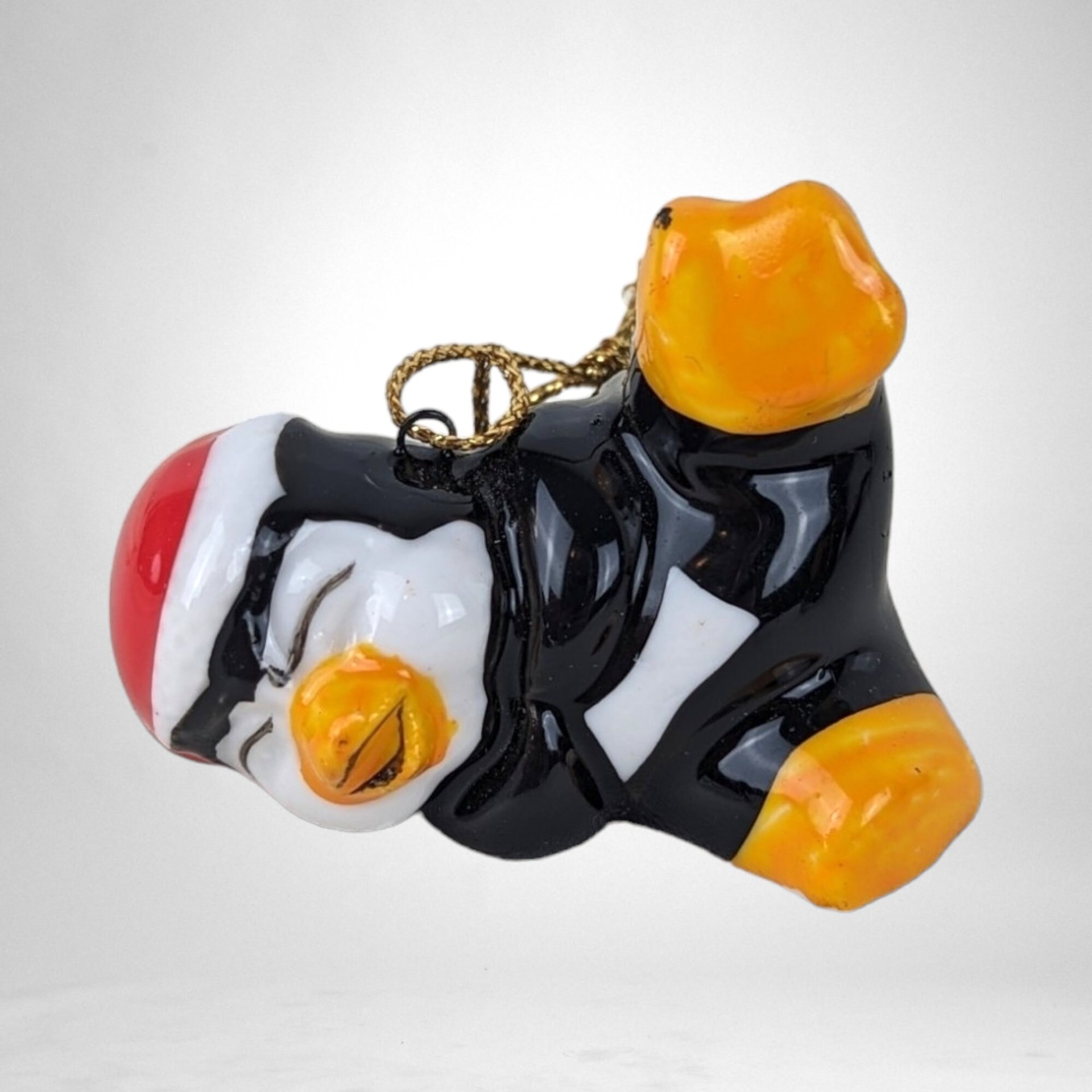 Vintage Set of 4 Playful Penguins Ceramic Christmas Tree Ornaments - Charming Holiday Decorations