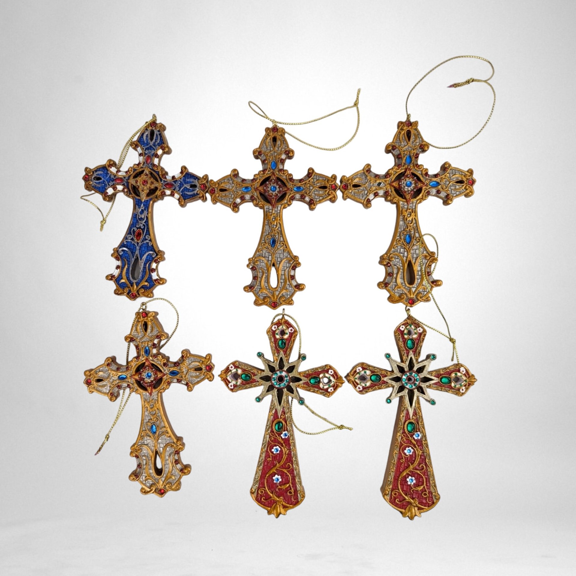 Set of 6 Vintage Cross Ornaments - Timeless Religious Decor