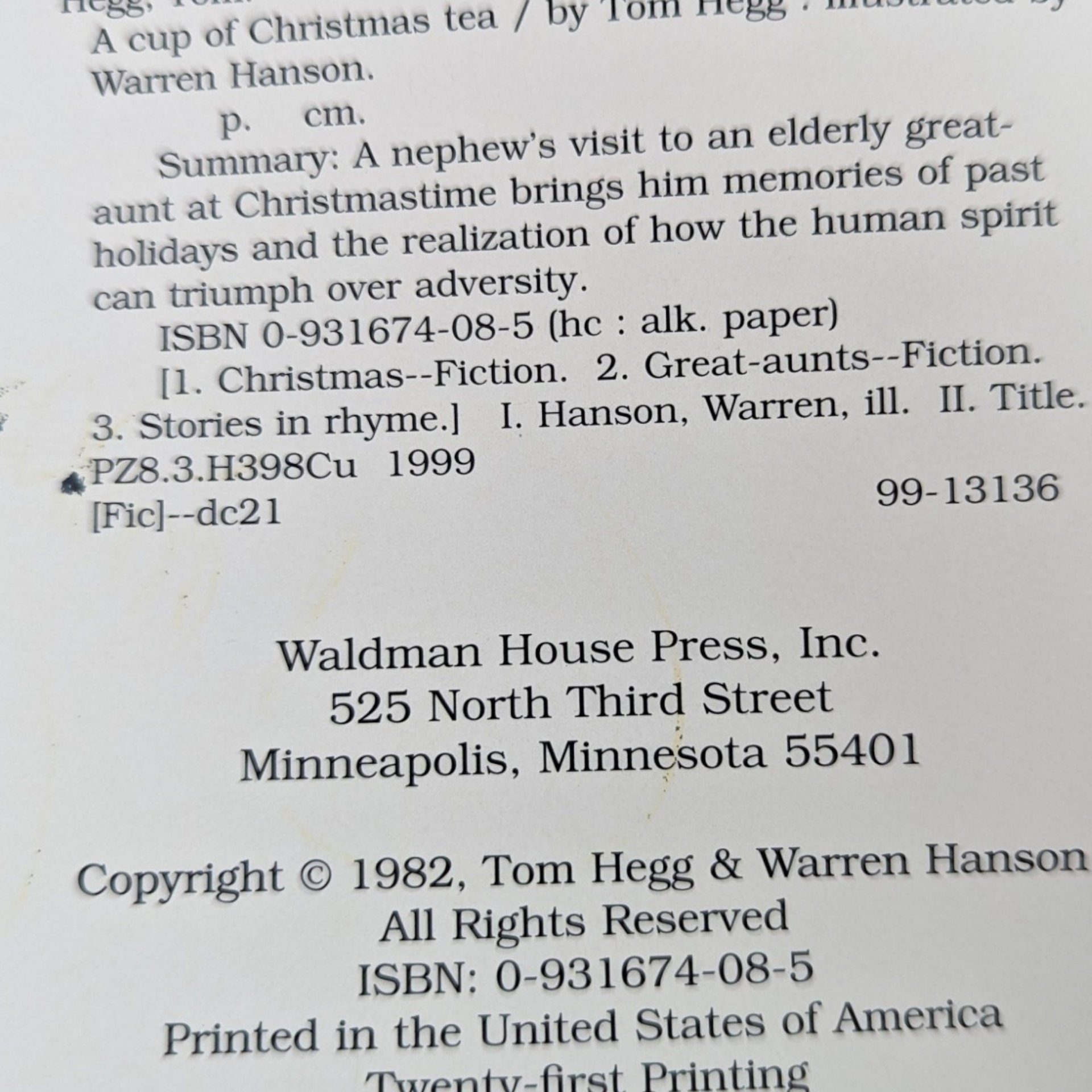 1982 20th Year A Cup of Christmas Tea Autographed Book - Holiday Classic with Author's Signature