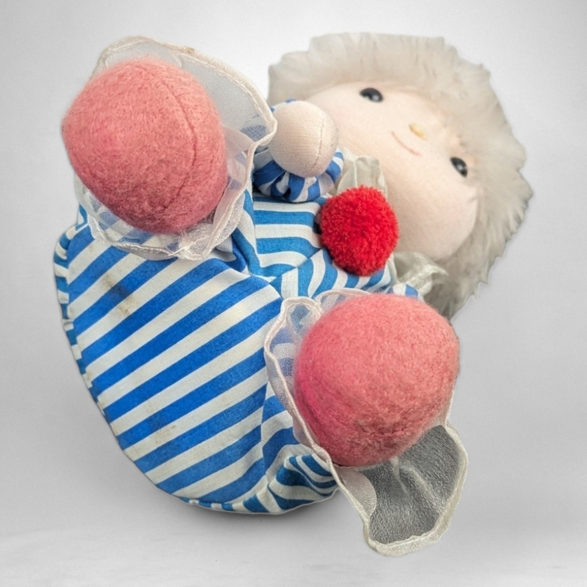 Vintage Plush Clown Music Box with Moving Ceramic Head: Whimsical Melodies