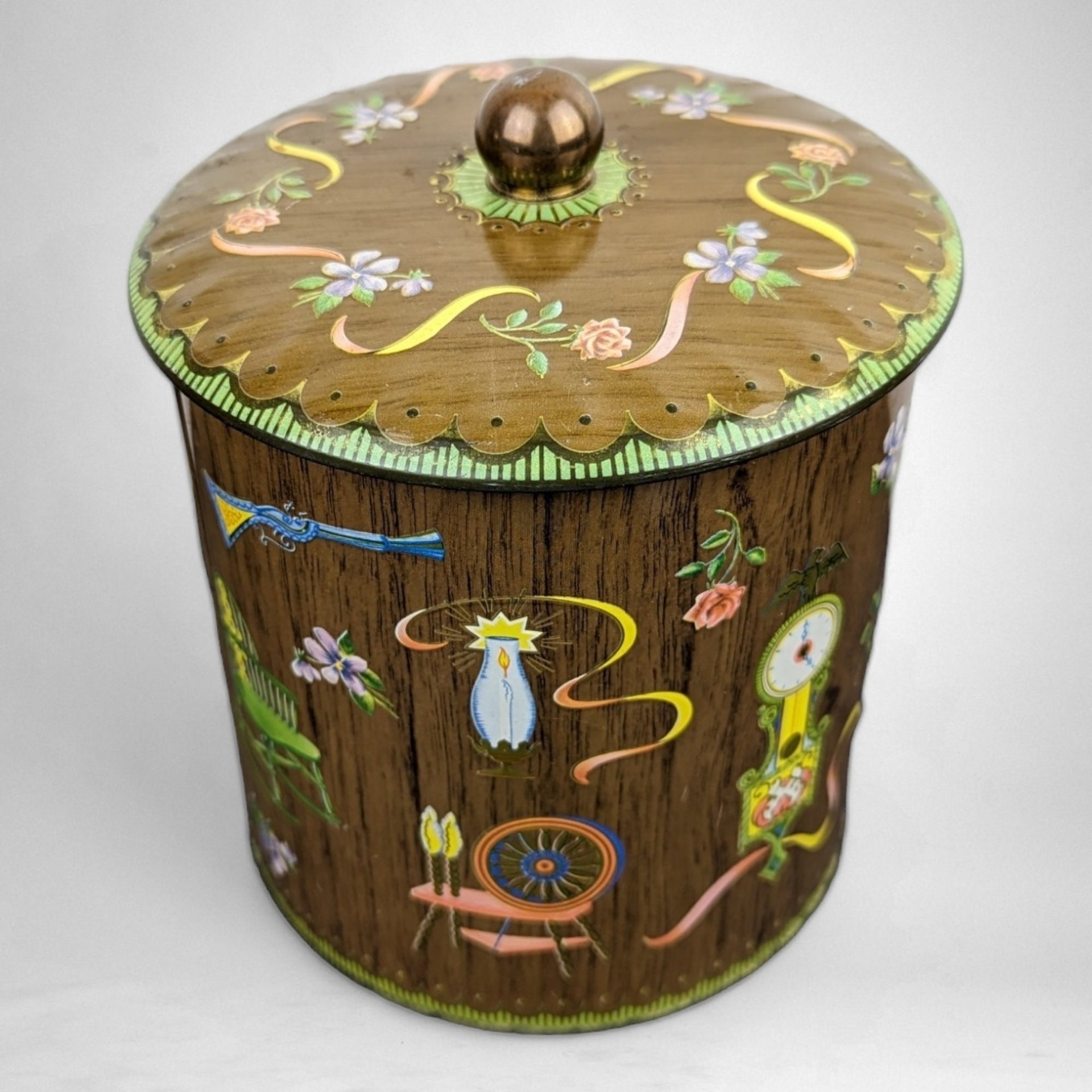 Vintage Daher Tin Canister with Antique Imagery