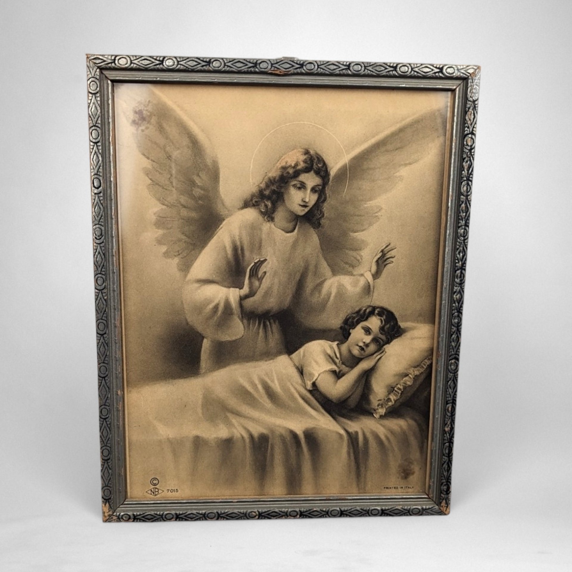 Vintage Guardian Angel Over Bed Framed Print: Serene Blessings