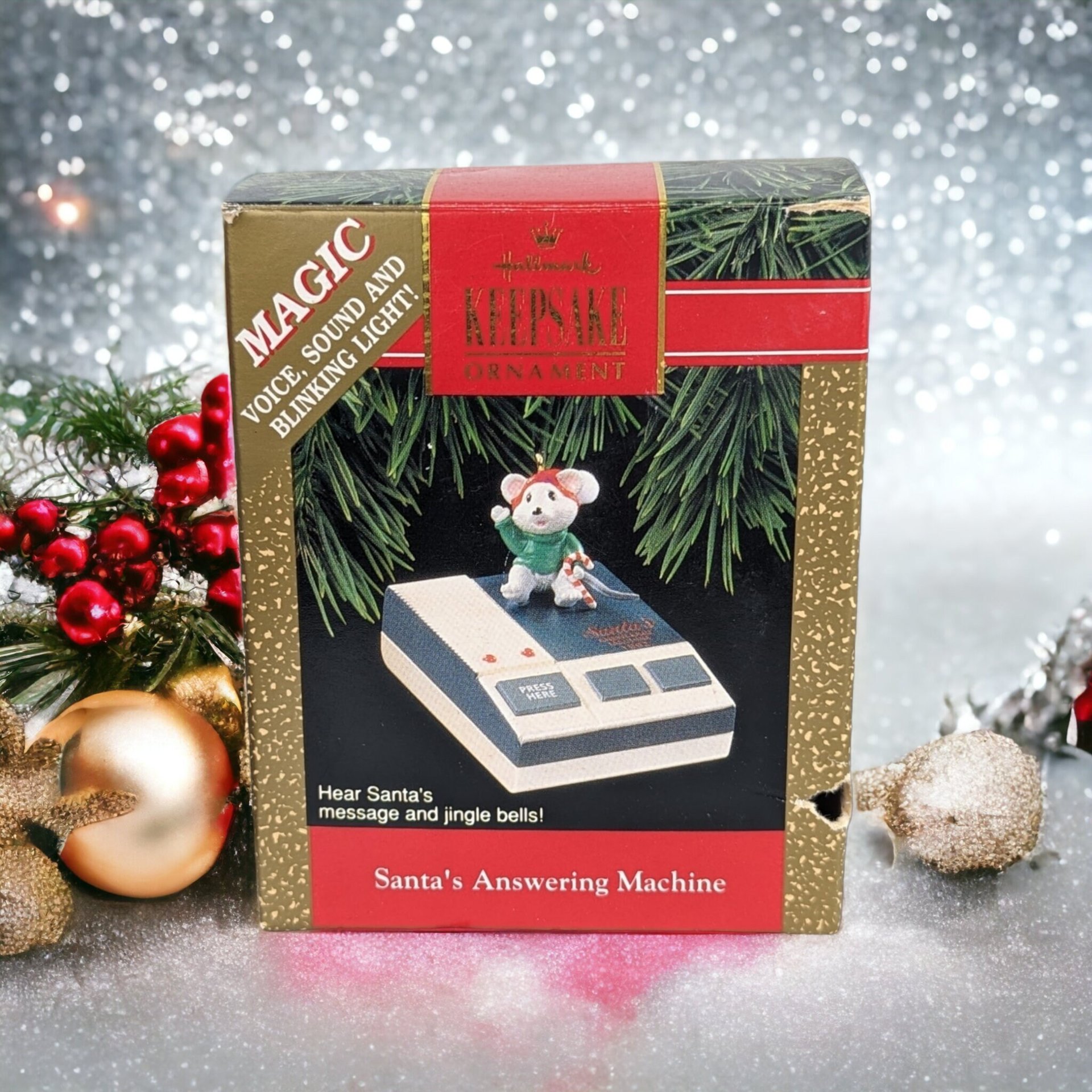 Vintage 1992 Santa's Answering Machine Ornament - A Nostalgic Holiday Keepsake!