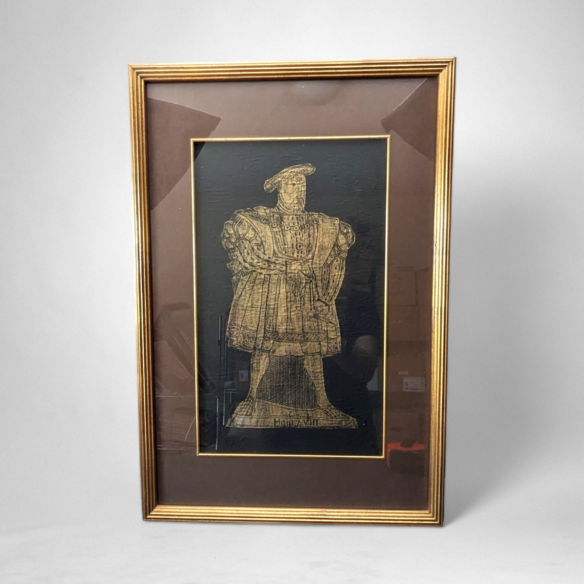 Regal Elegance: Vintage Framed Brass Rubbing of Henry VII