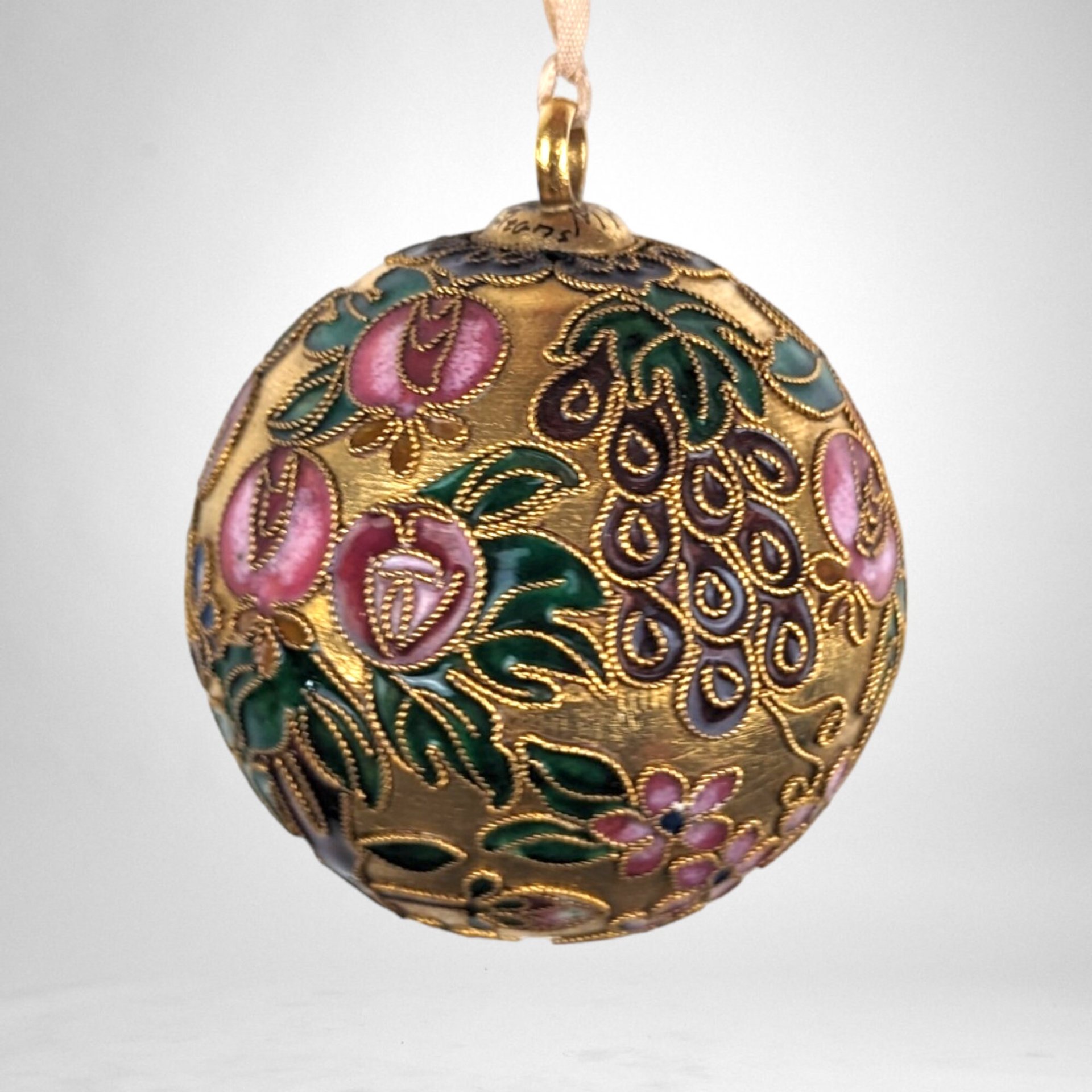 Vintage Cloisonné Christmas Tree Ornament: Floral Elegance