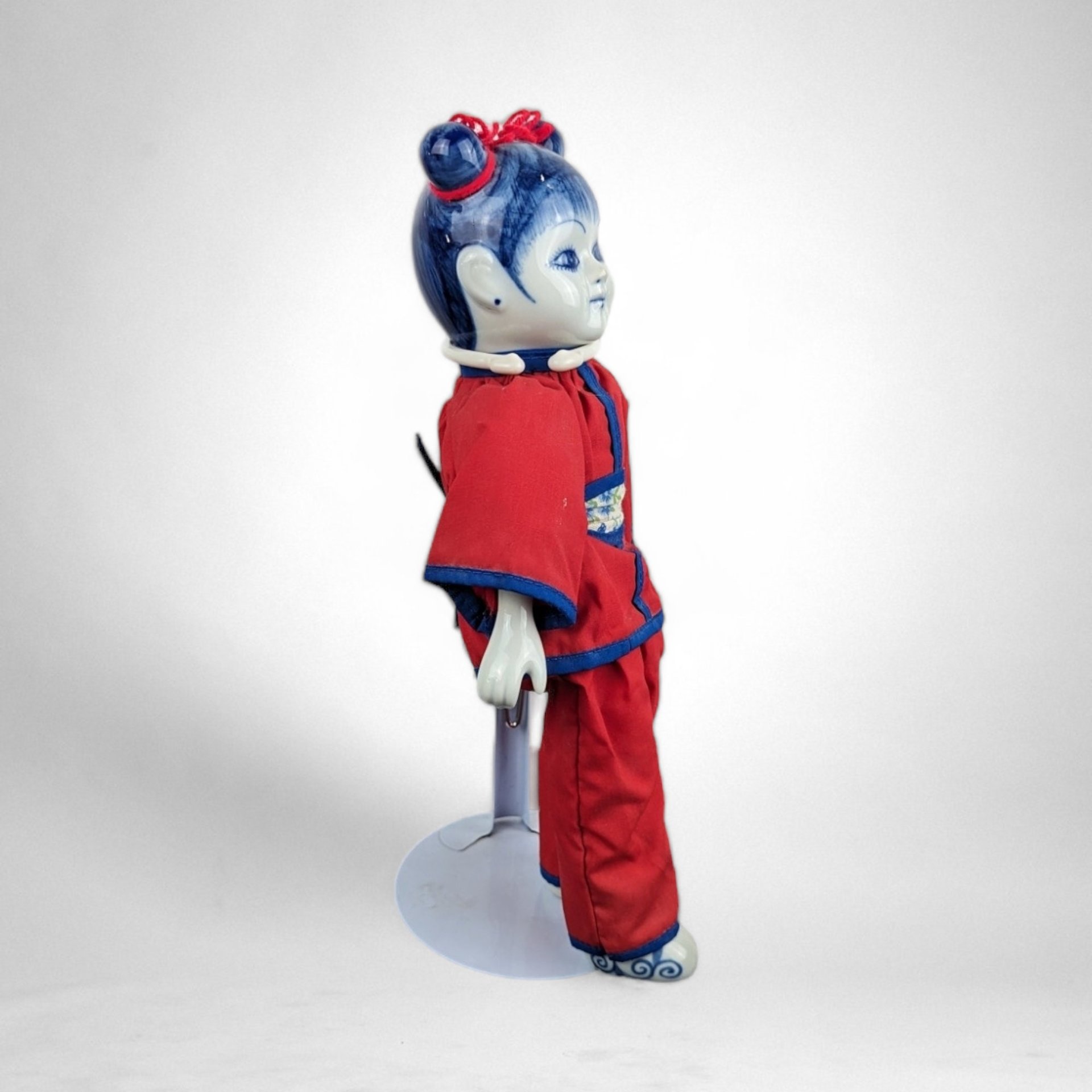 Vintage Asian Decor Blue and White Porcelain Girl Doll
