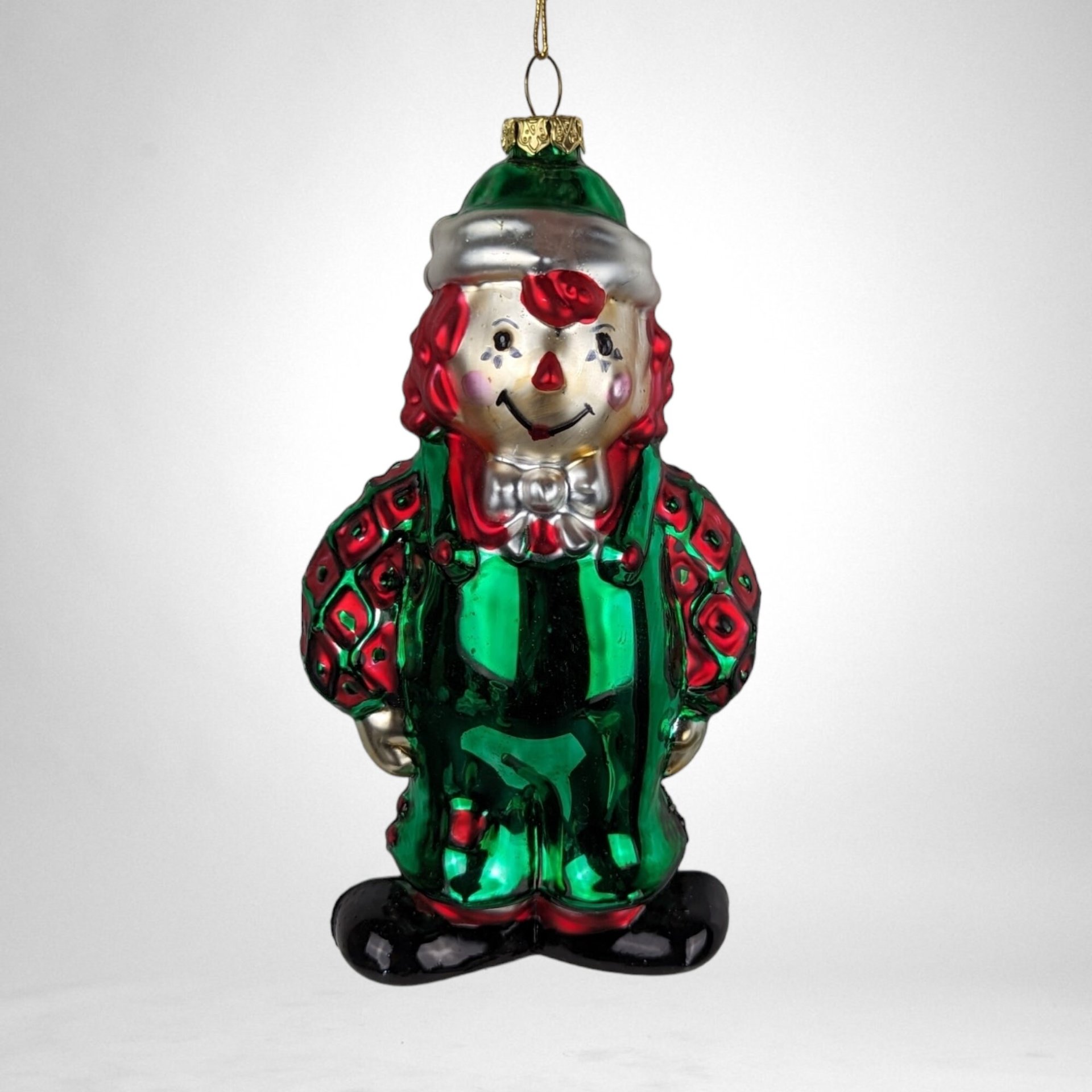 Charming Vintage Raggedy Ann and Andy Glass Ornament Duo: A Nostalgic Holiday Delight