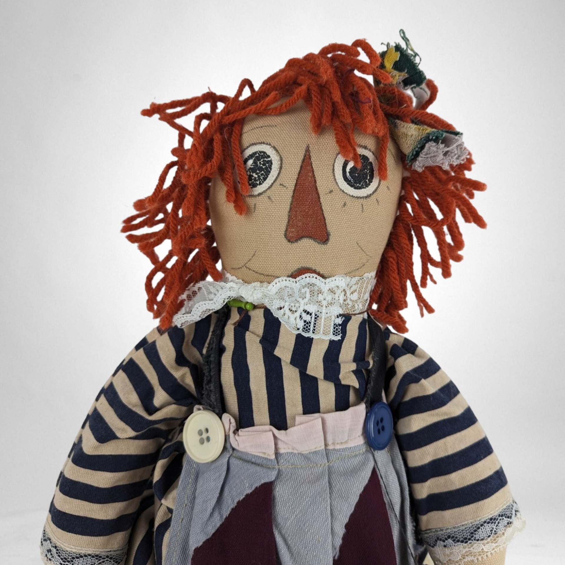 Handcrafted Vintage 23" Raggedy Ann with Heart and American Flag - Patriotic Charm