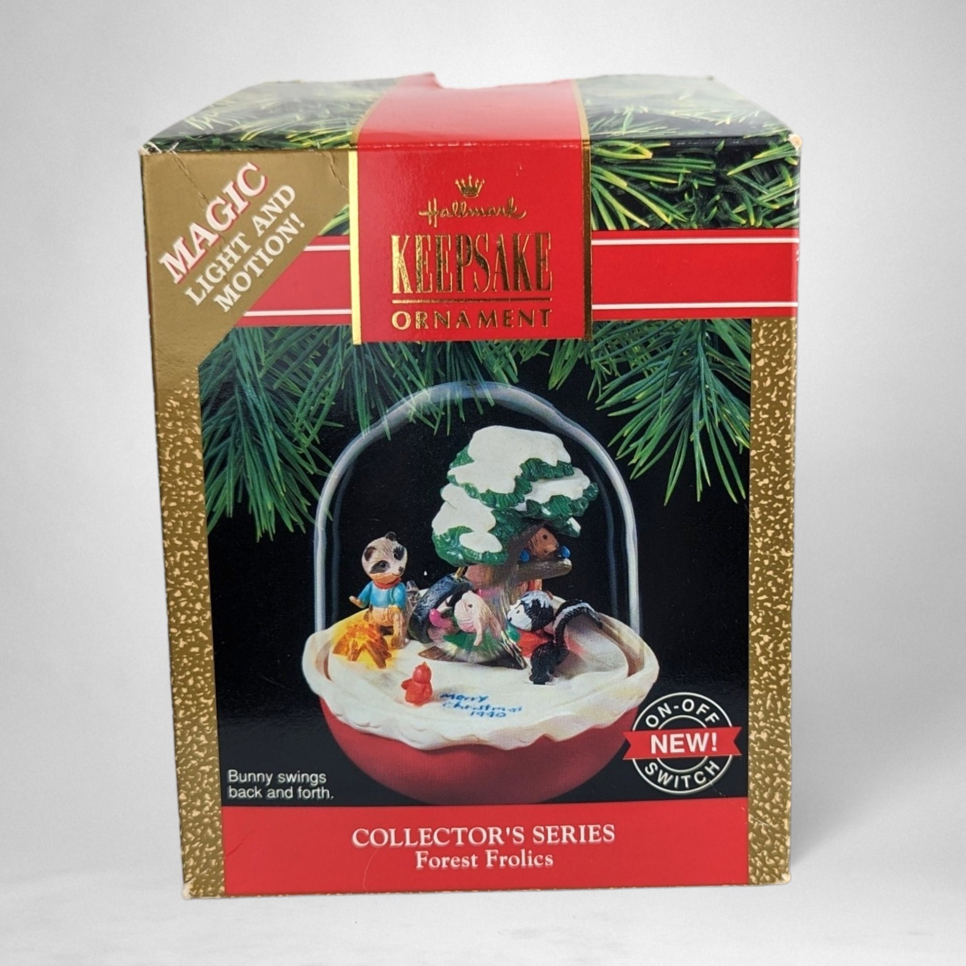 Vintage 1990 Hallmark Forest Frolics Light and Motion Ornament - Holiday Nostalgia Delight