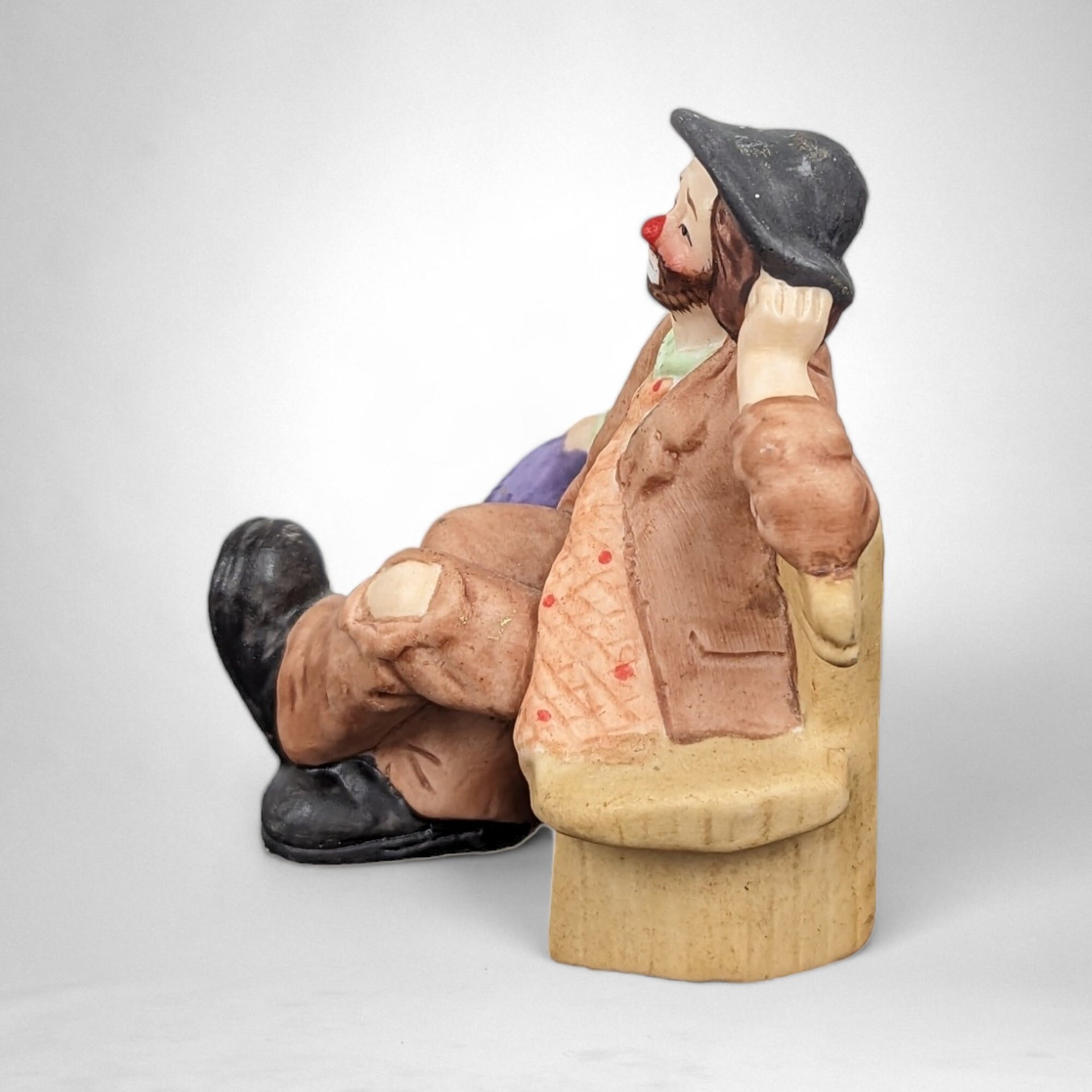 Pair of Vintage Emmett Kelly Jr. Hobo Clown on Bench Figurines - Whimsical Collectibles