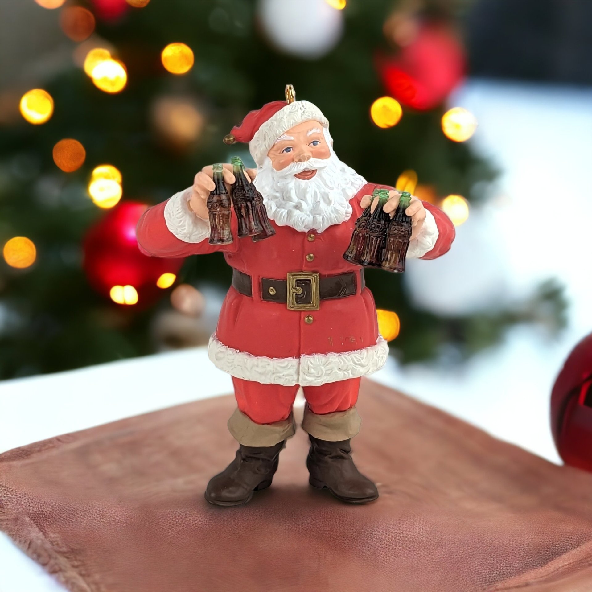 1995 Hallmark Coca-Cola Refreshing Gift Santa Ornament