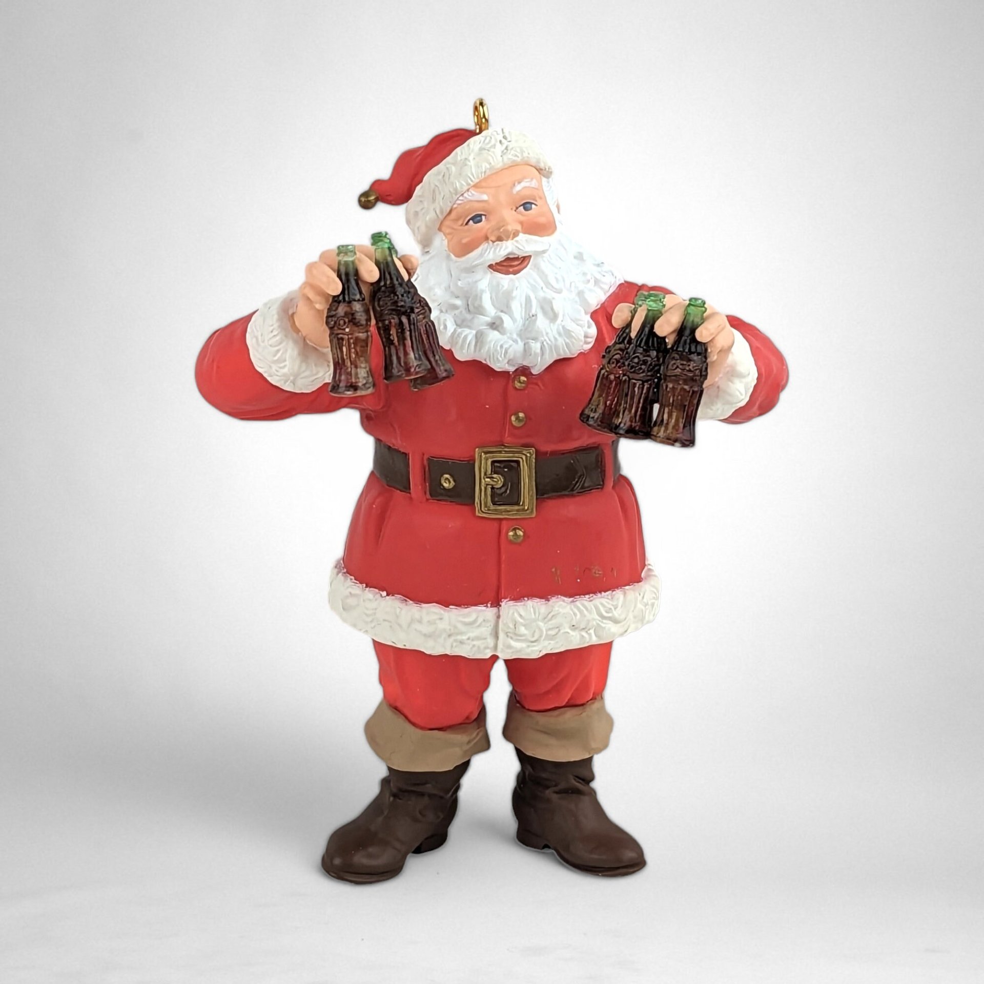 1995 Hallmark Coca-Cola Refreshing Gift Santa Ornament