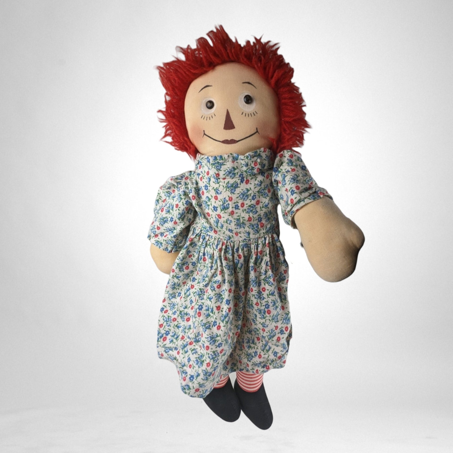 Vintage 21" Raggedy Ann Doll in Floral Dress - Classic Collectible Toy