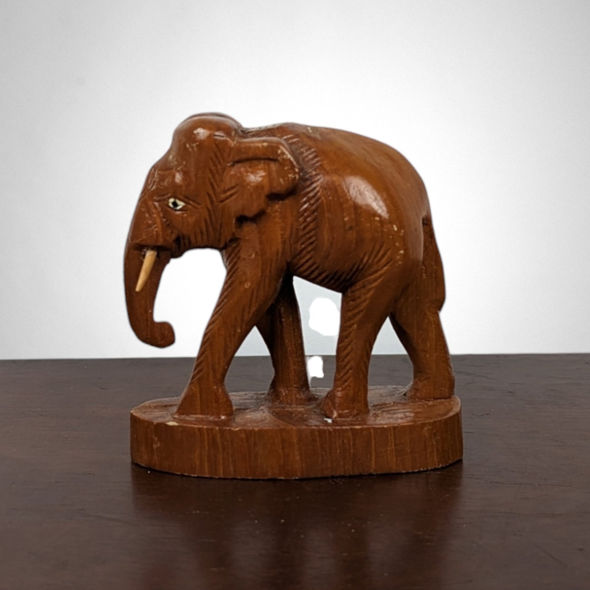 Exquisite Vintage Wood Carved Elephant Figurine