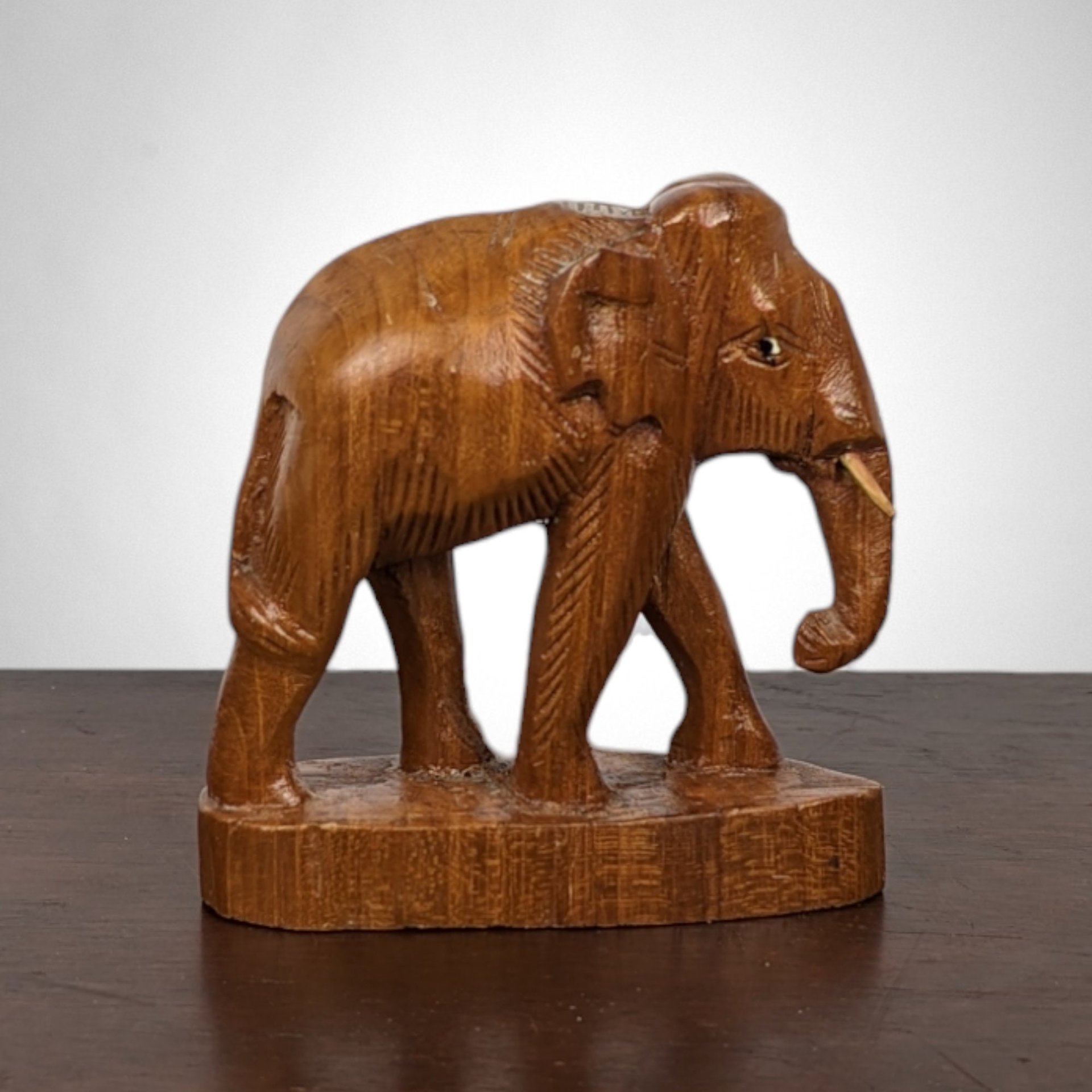 Exquisite Vintage Wood Carved Elephant Figurine