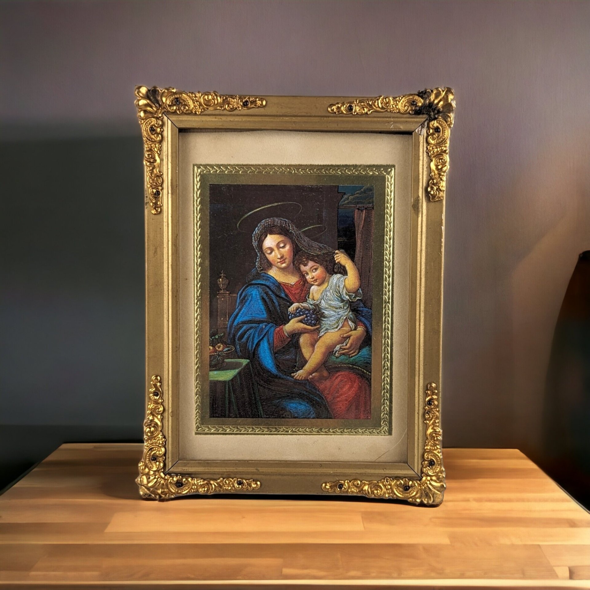 Vintage Madonna of the Grapes 8 x 6" Foil Print in Frame