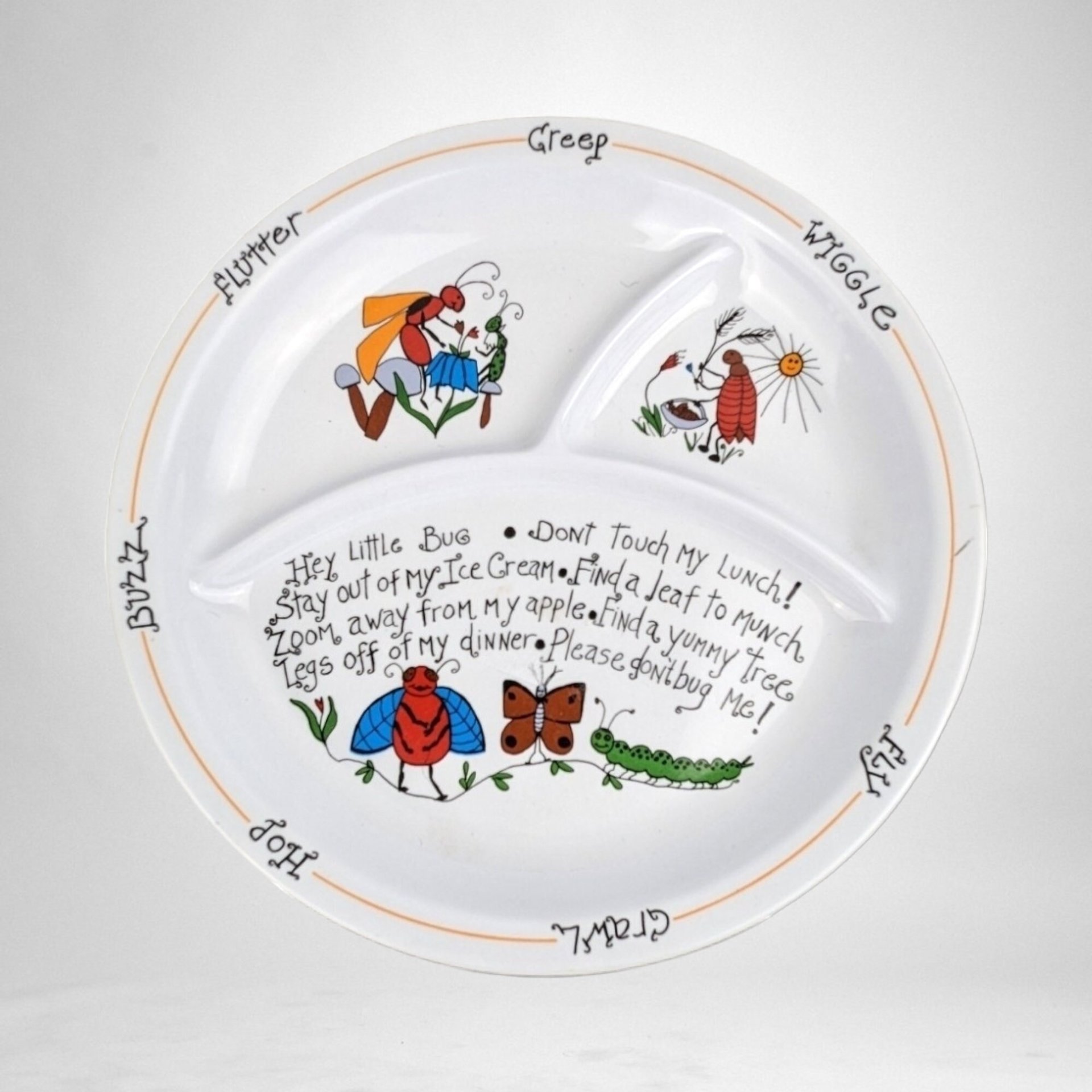 1987 Apacapa Melamine Hey Little Bug Divided Child's Plate
