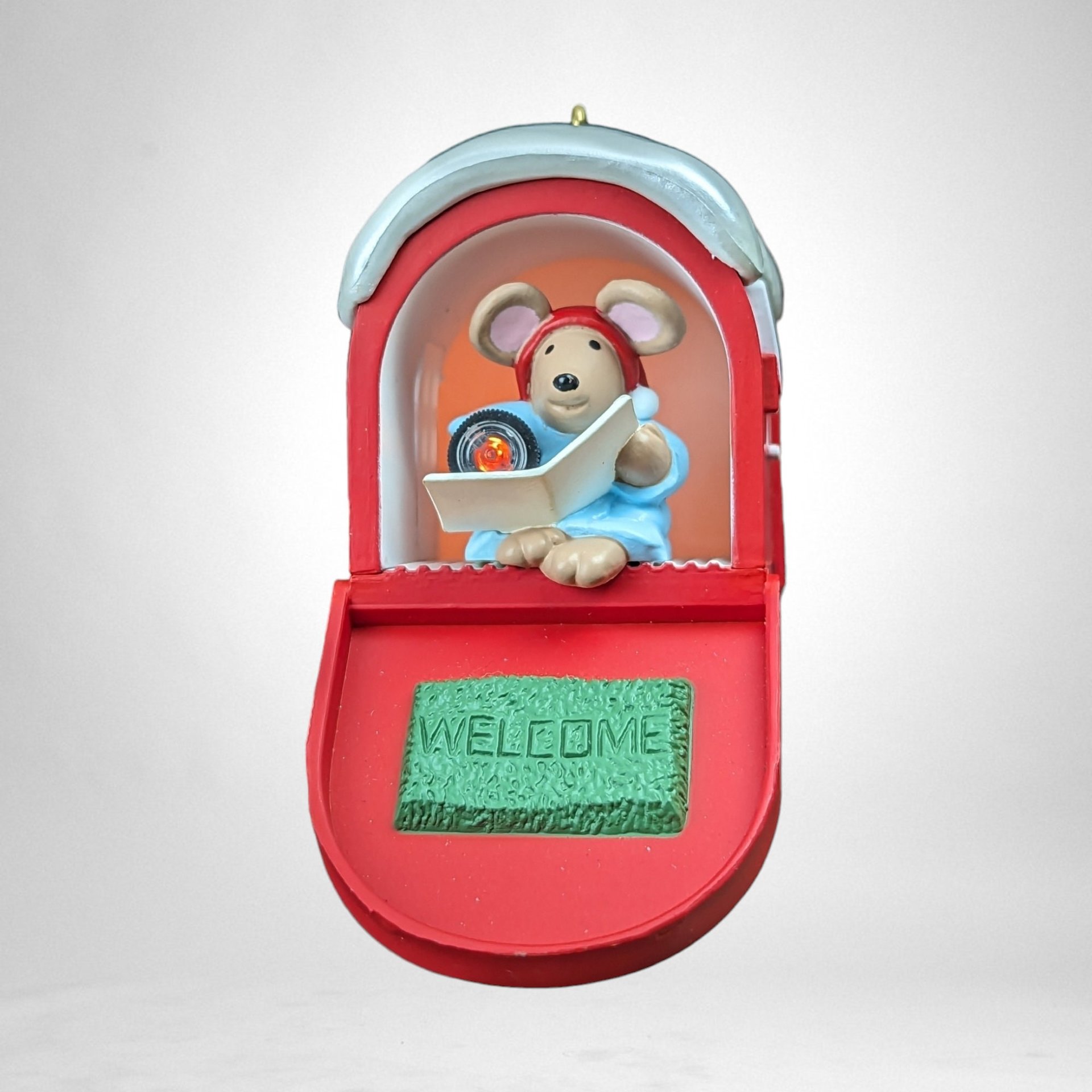 1991 Hallmark Keepsake Chris Mouse Mail Lighting Ornament - Vintage Holiday Collectible