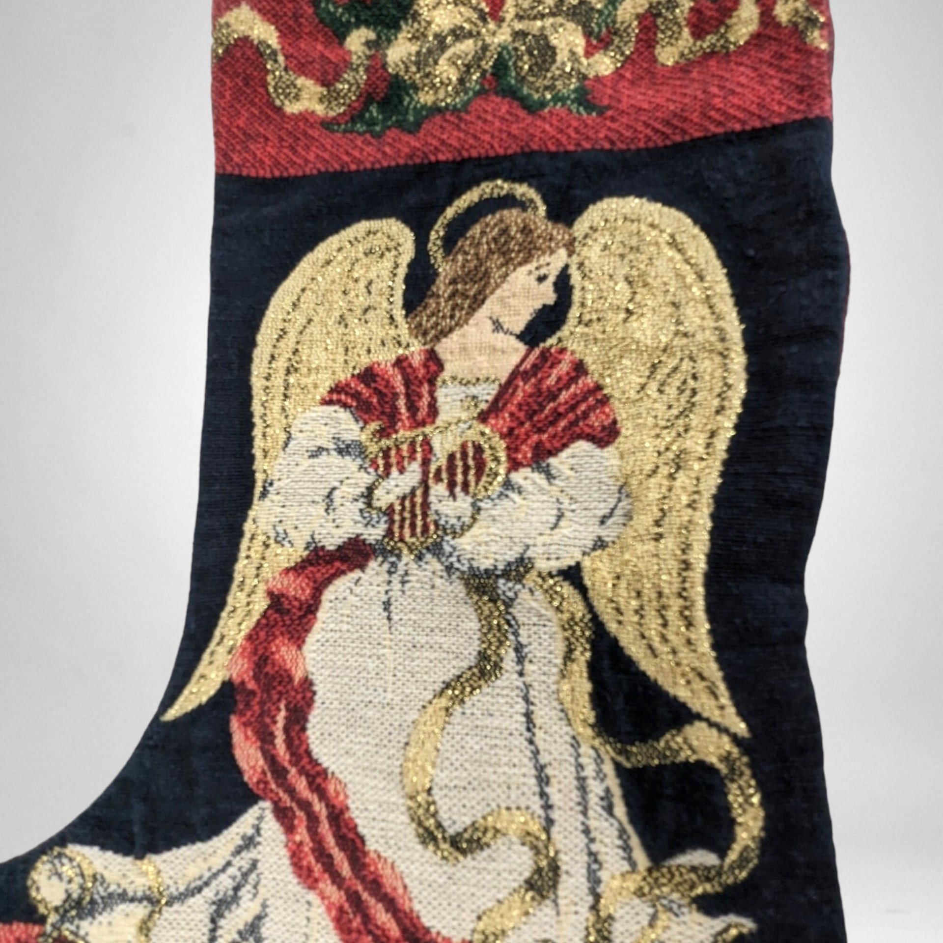 Elegant Vintage Christmas Stocking with Angel - Timeless Holiday Decor