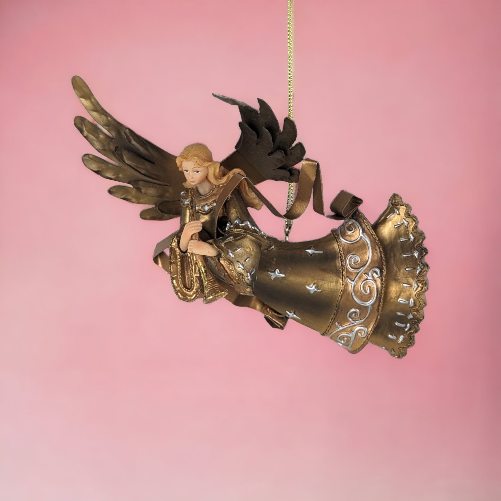 Elegant Vintage Gold Resin and Metal Angel Christmas Ornament - Timeless Holiday Decor