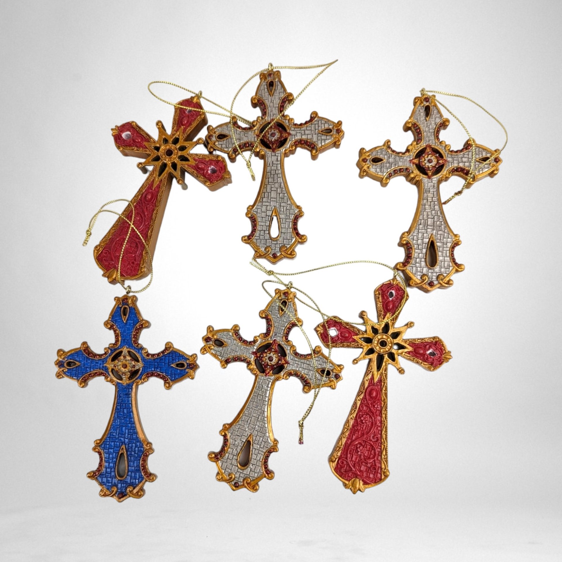 Set of 6 Vintage Cross Ornaments - Timeless Religious Decor