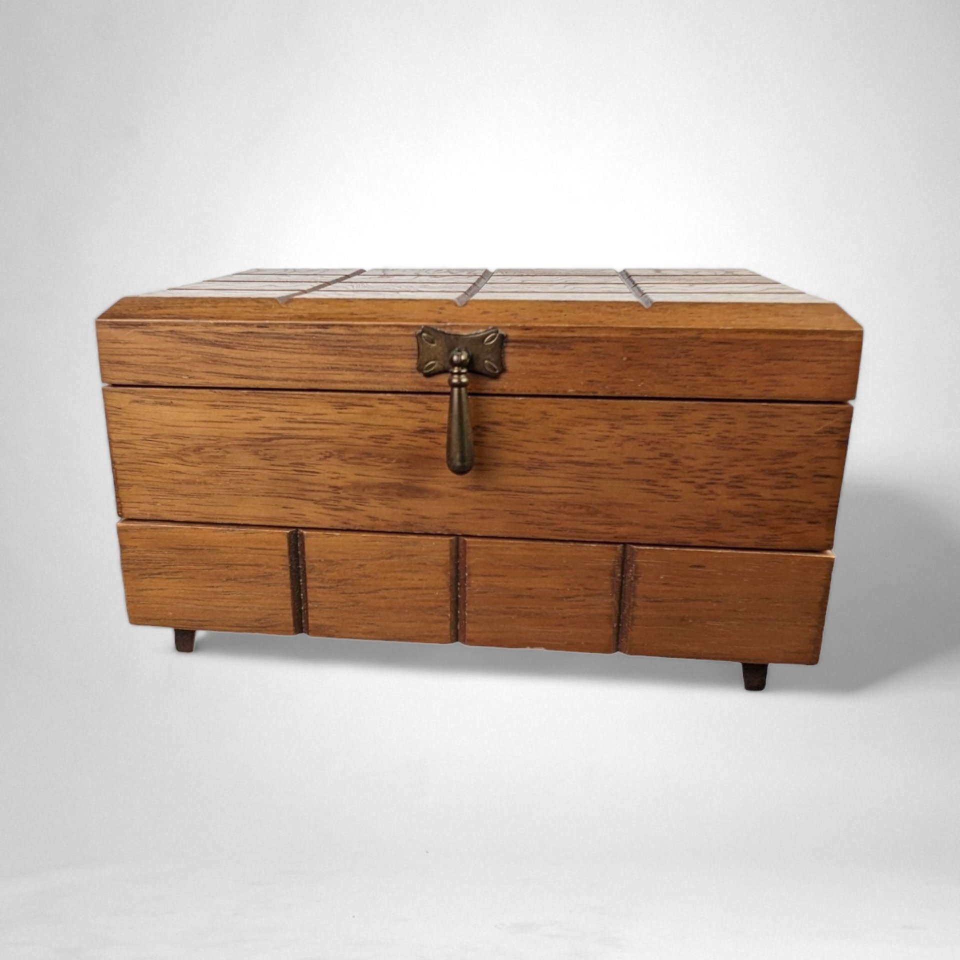 Vintage Mid-Century Modern (MCM) Wooden Jewelry/Treasure Box - Retro Storage