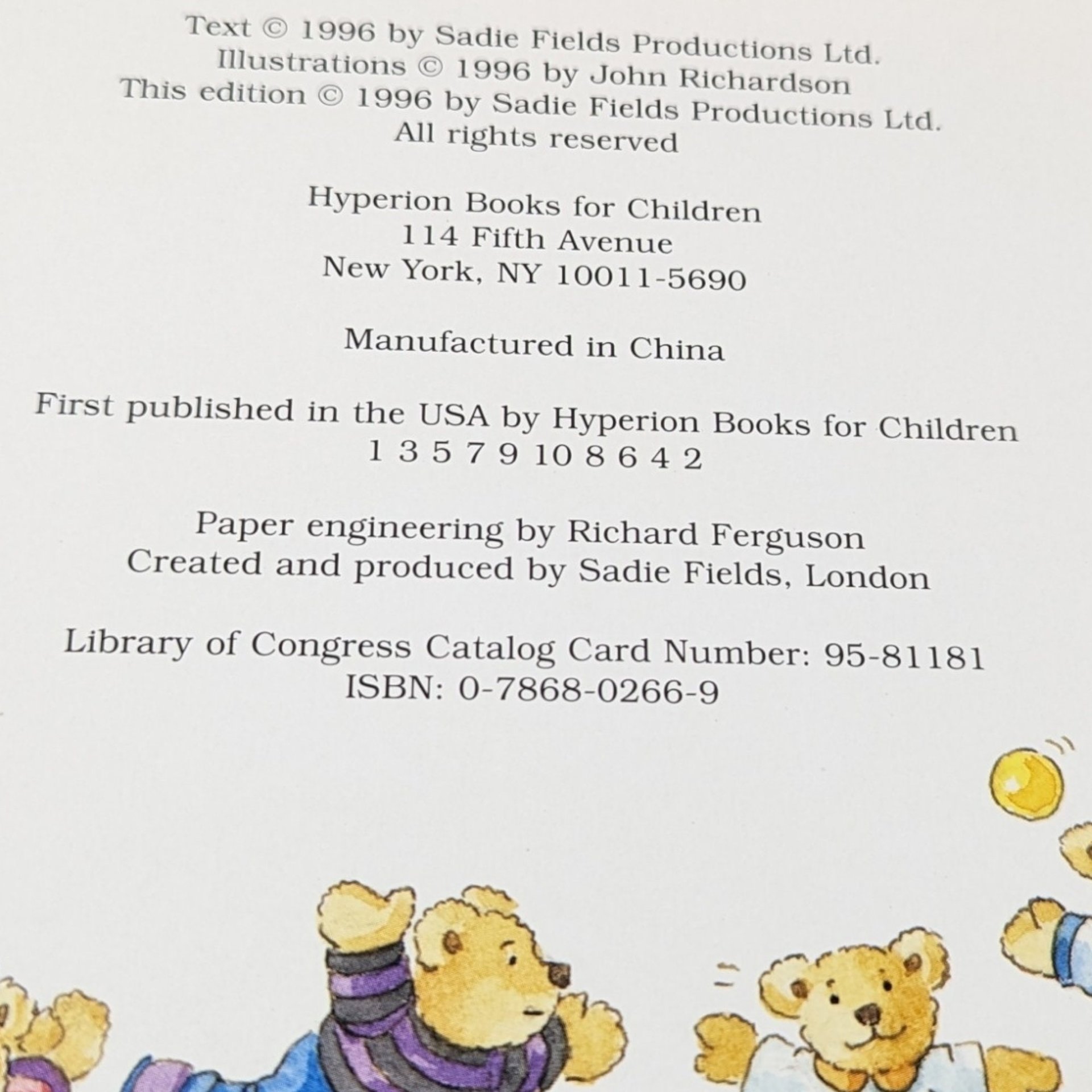 Vintage 1996 Ten Bears Go Marching Pop Up Book