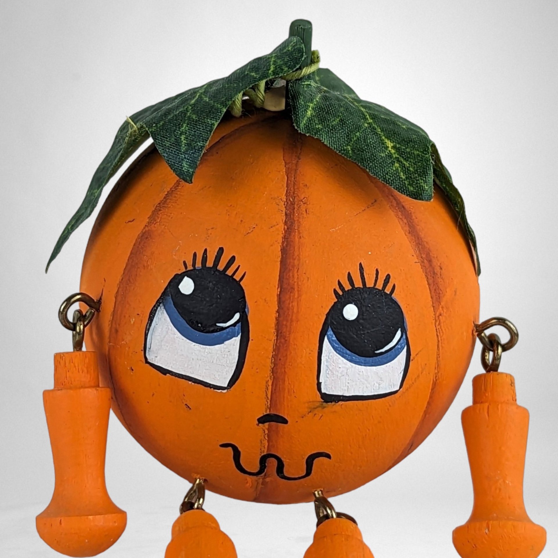 Vintage Handpainted Wooden Halloween Pumpkin Figurine