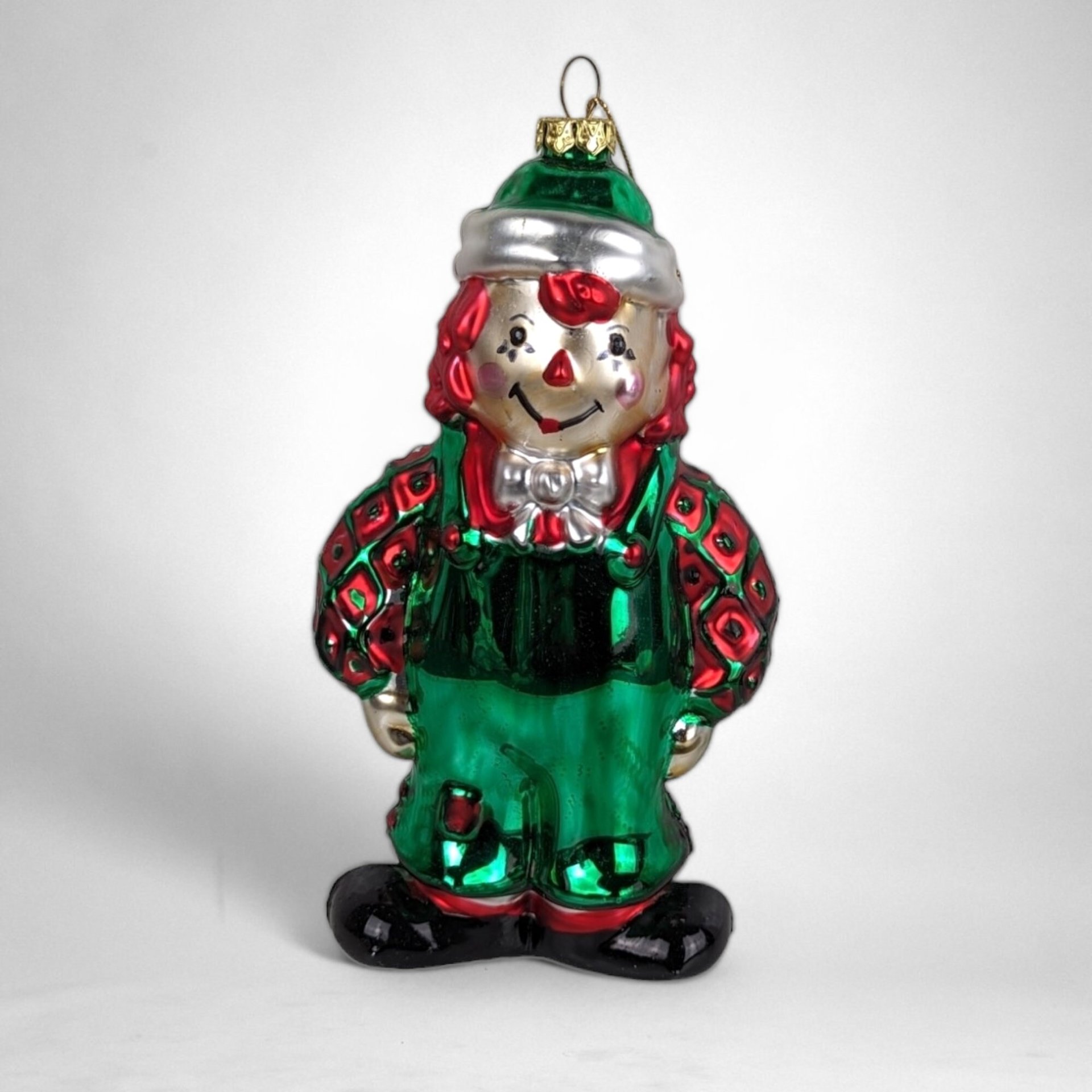 Charming Vintage Raggedy Ann and Andy Glass Ornament Duo: A Nostalgic Holiday Delight