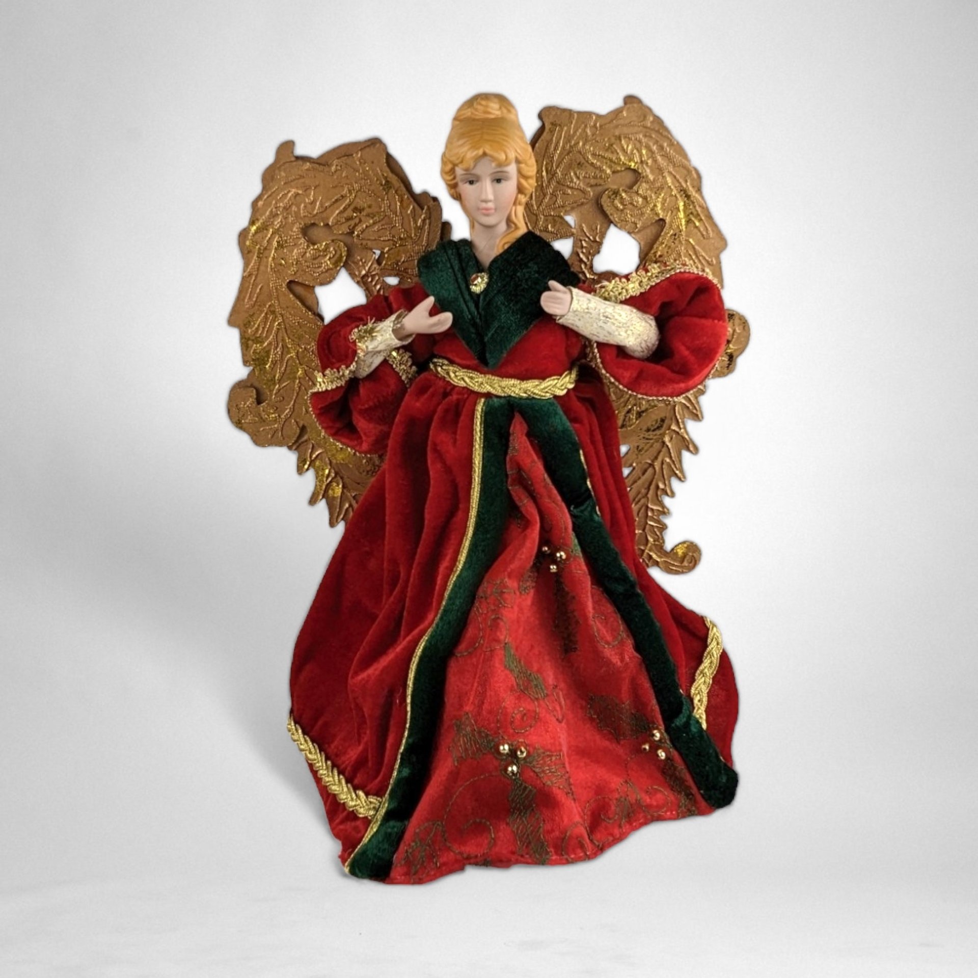 Heirloom Elegance: Vintage Angel Tree Topper in Red Dress