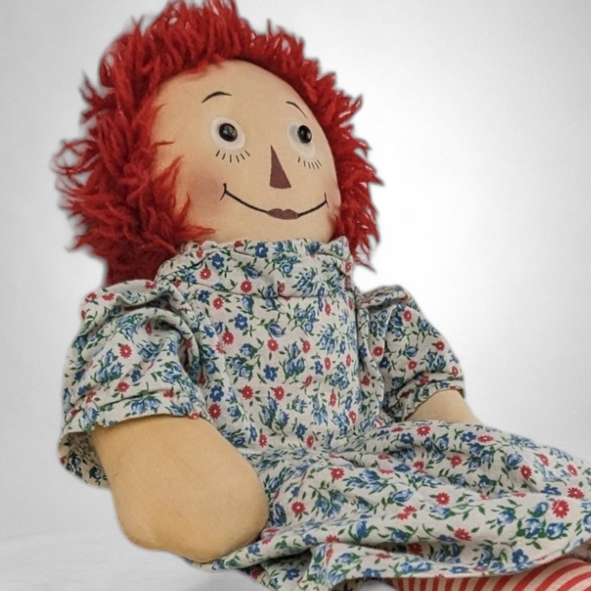 Vintage 21" Raggedy Ann Doll in Floral Dress - Classic Collectible Toy