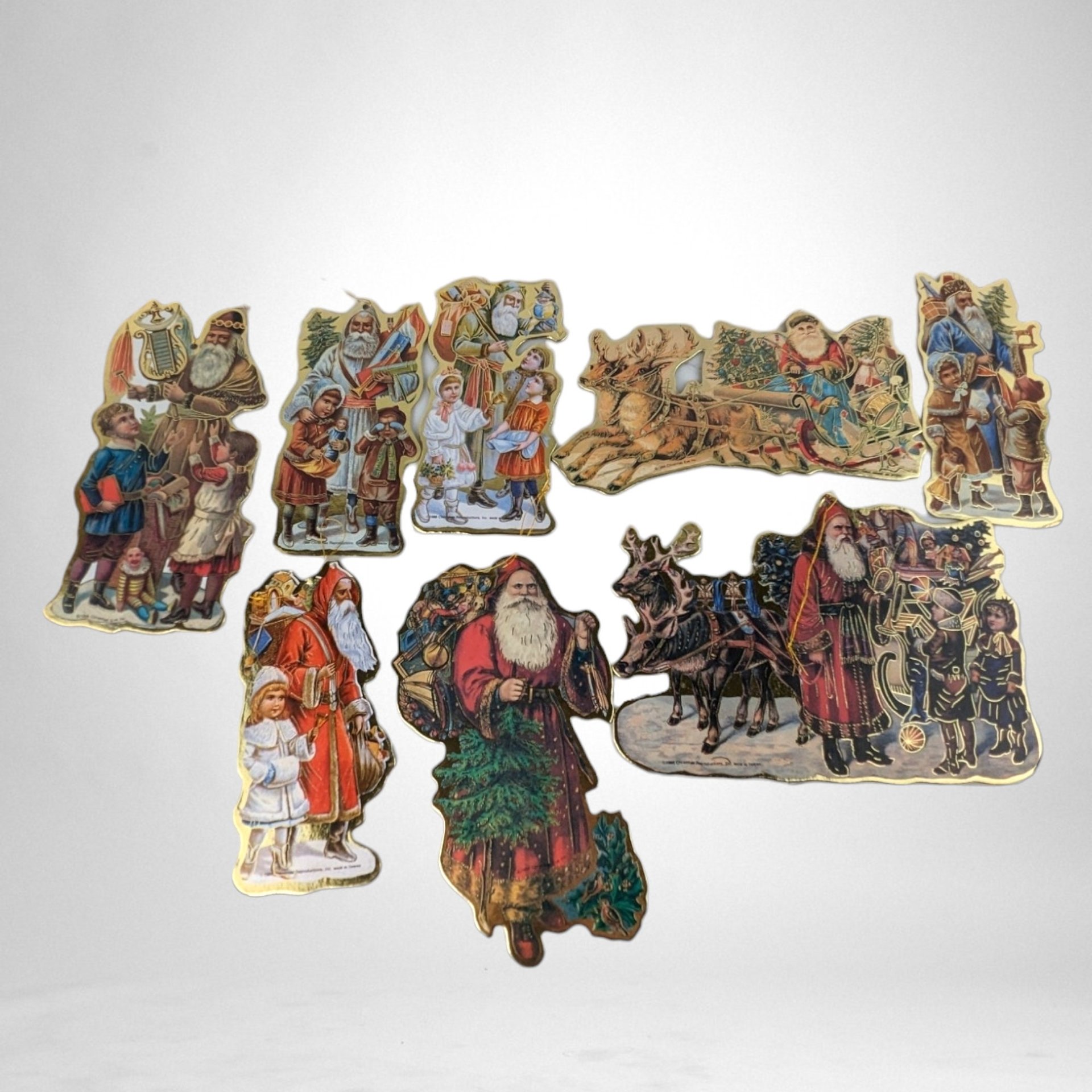 Set of 8 1986 Cardboard Vintage Christmas Ornaments