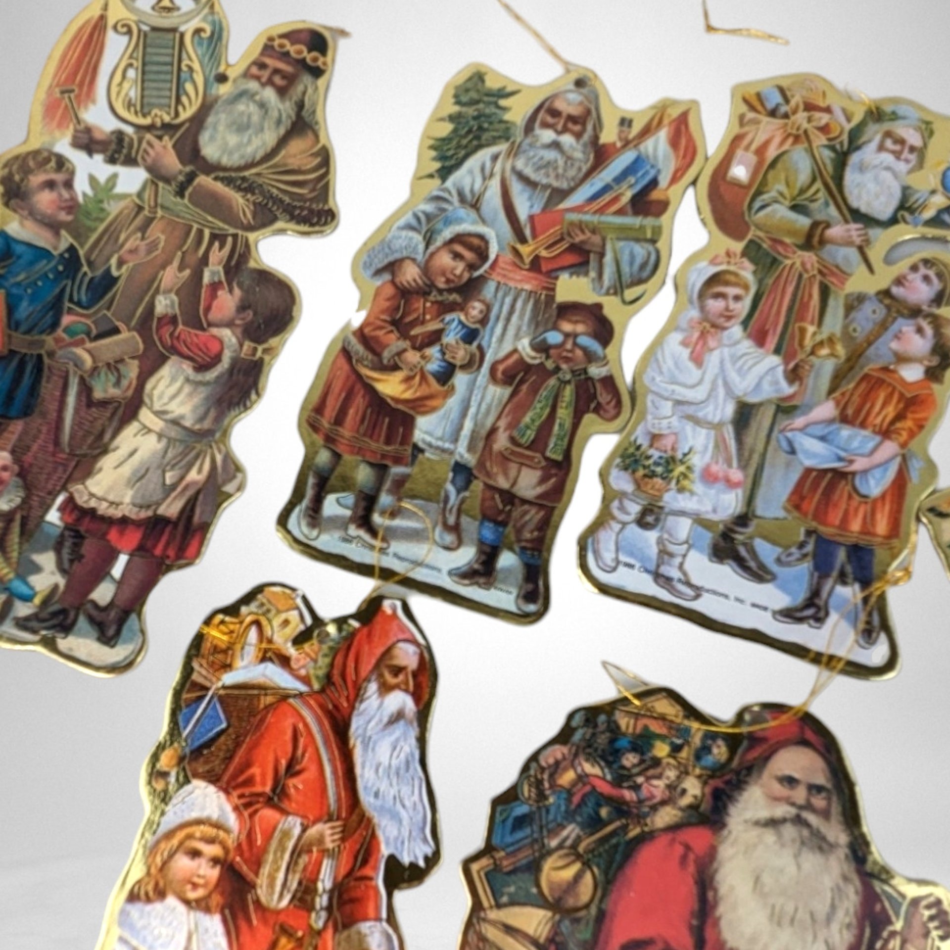 Set of 8 1986 Cardboard Vintage Christmas Ornaments