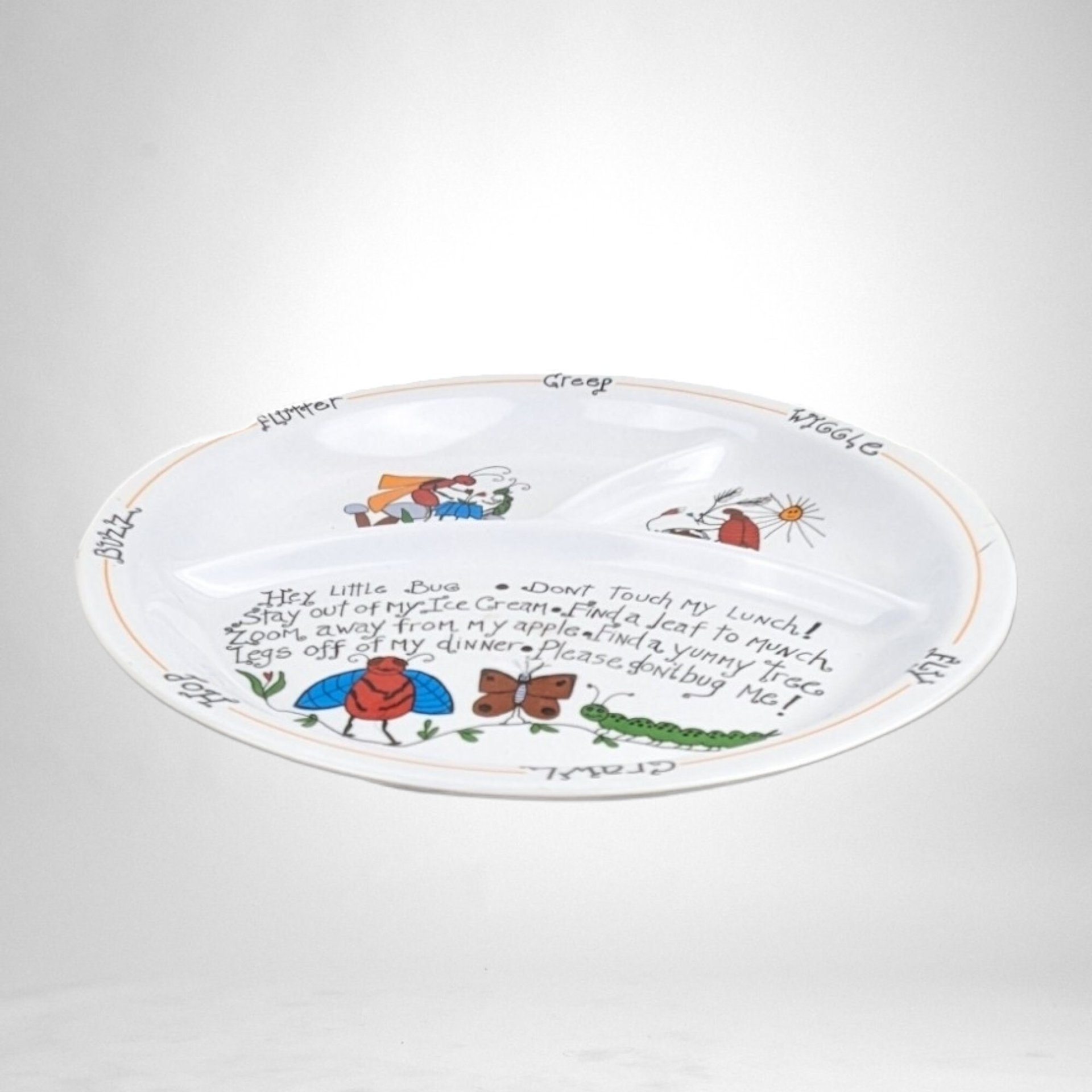 1987 Apacapa Melamine Hey Little Bug Divided Child's Plate