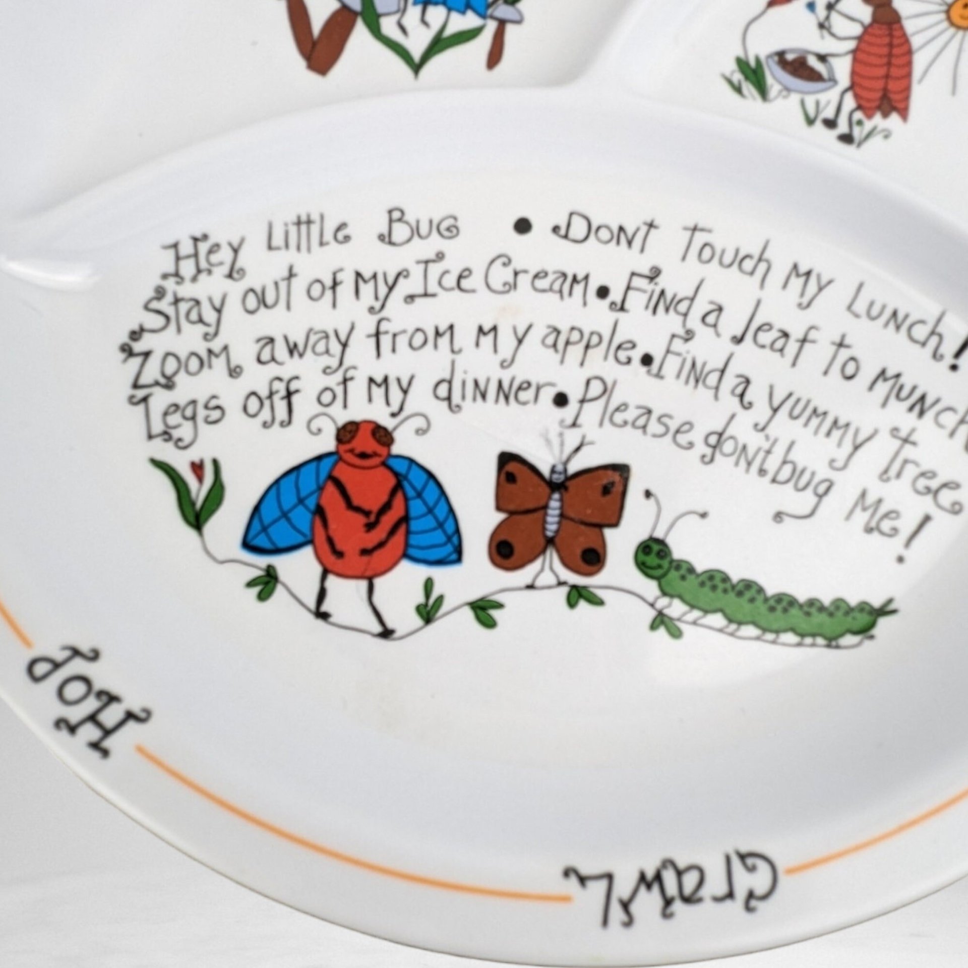 1987 Apacapa Melamine Hey Little Bug Divided Child's Plate