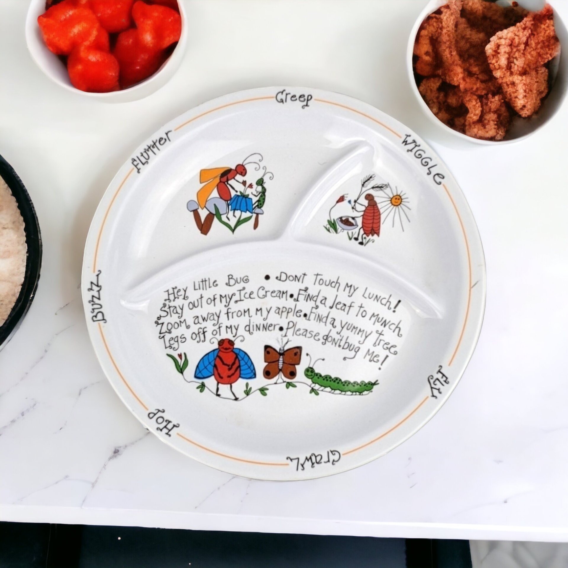 1987 Apacapa Melamine Hey Little Bug Divided Child's Plate