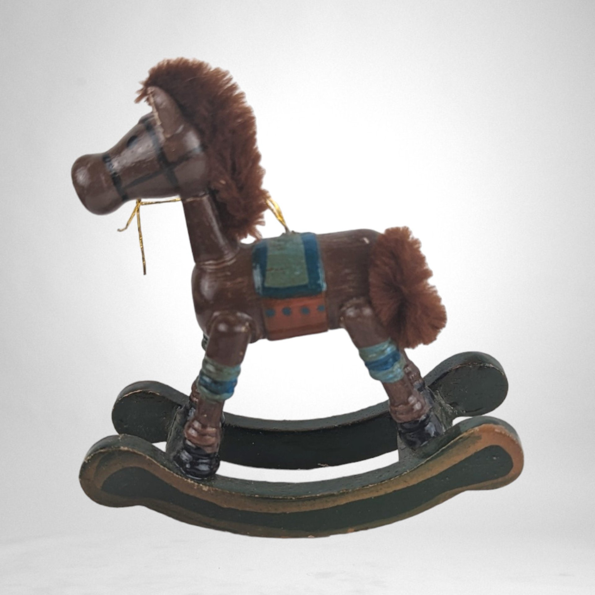 Charming Set of 4 Vintage 1985 Schmid Rocking Horse Wooden Ornaments - Timeless Holiday Elegance