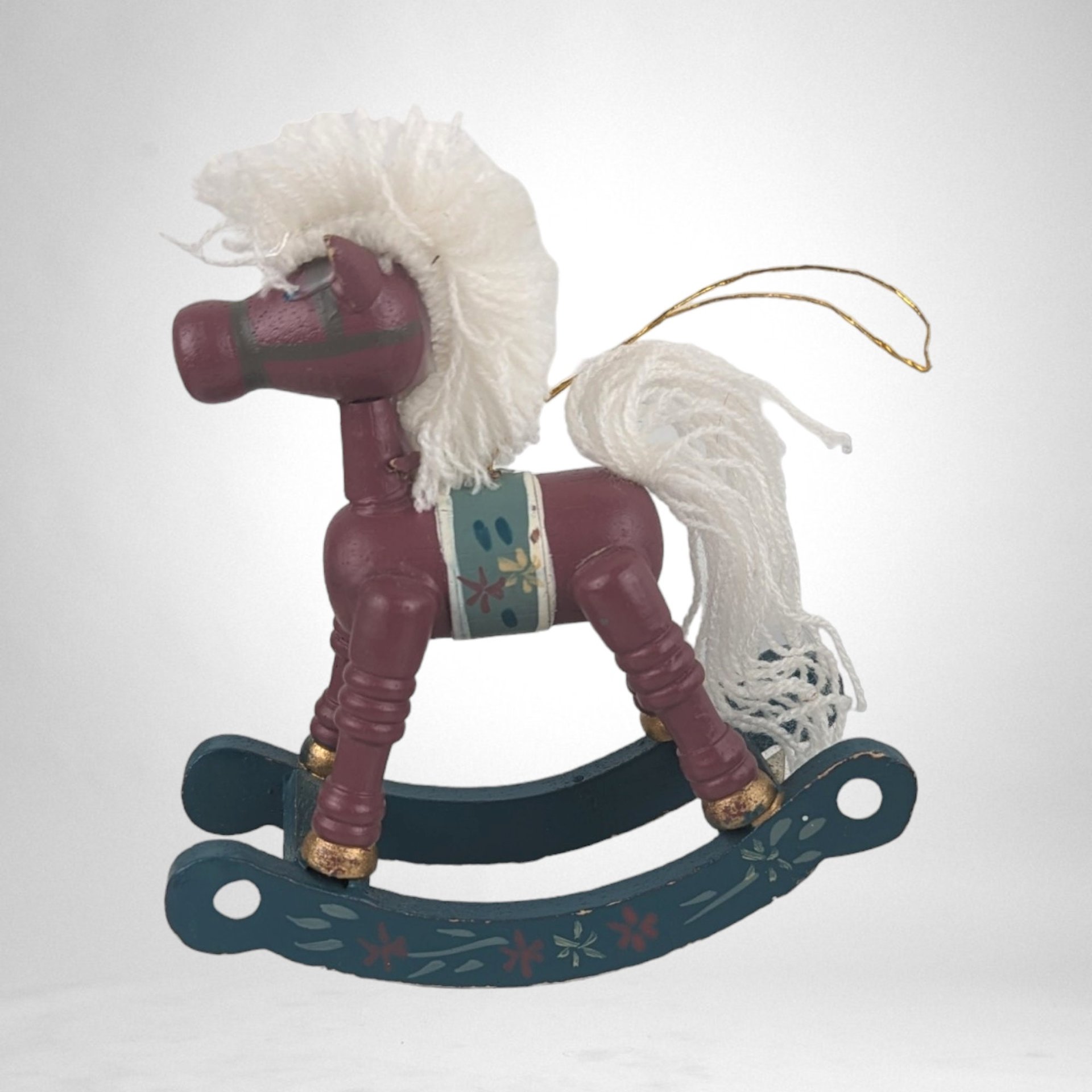 Charming Set of 4 Vintage 1985 Schmid Rocking Horse Wooden Ornaments - Timeless Holiday Elegance