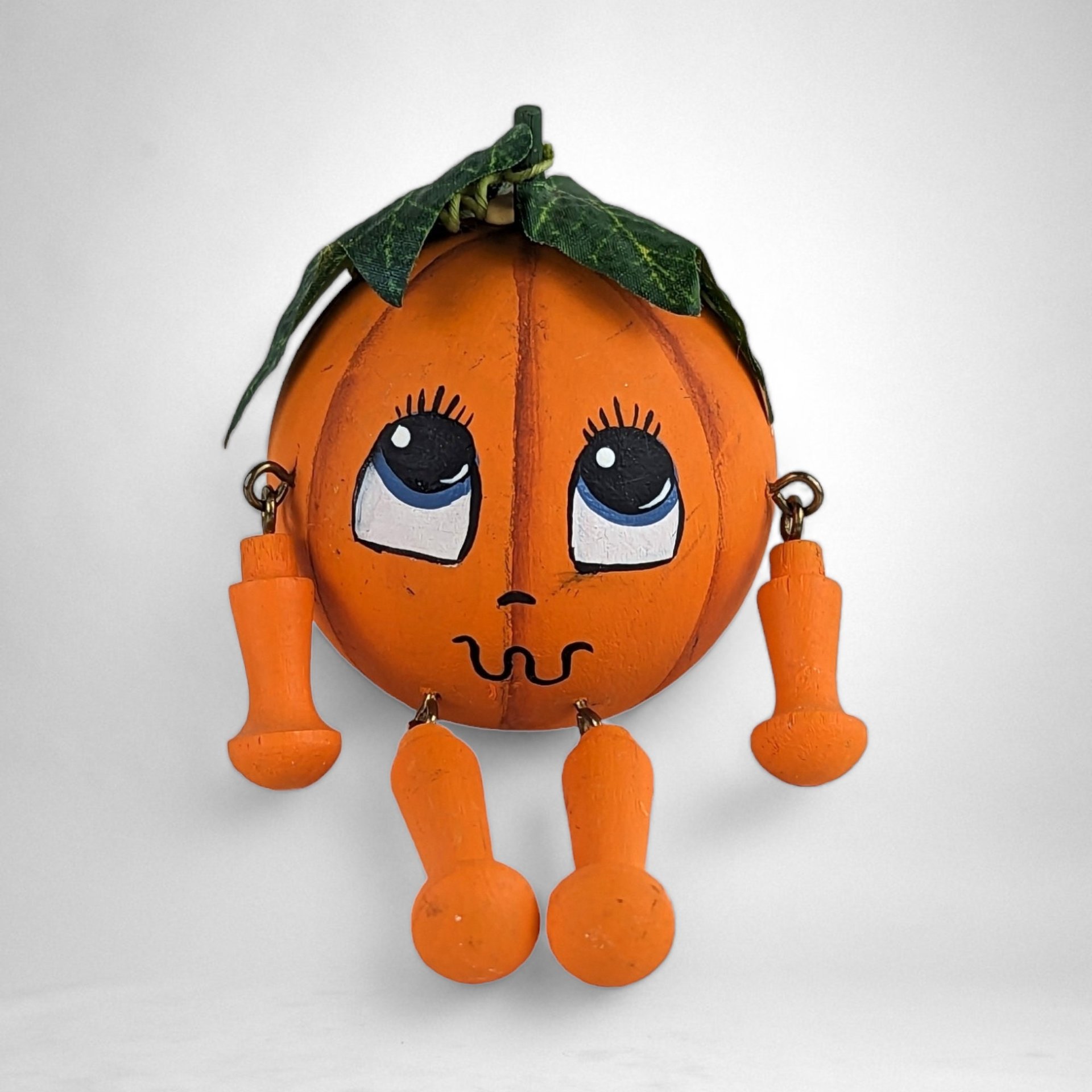 Vintage Handpainted Wooden Halloween Pumpkin Figurine