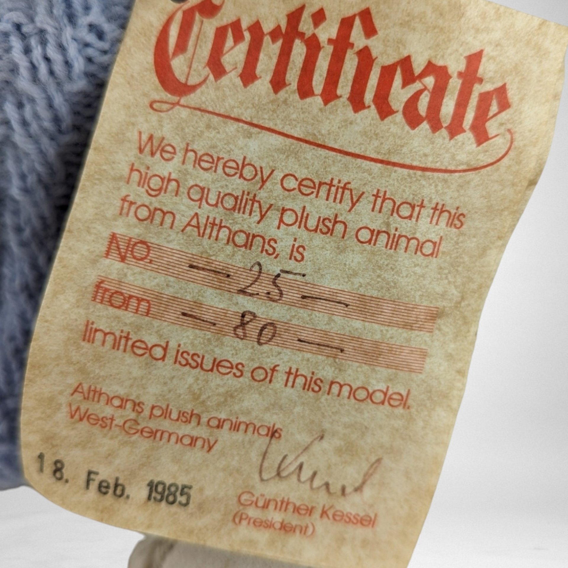 1985 Althans Signed and Numbered Plush Bear