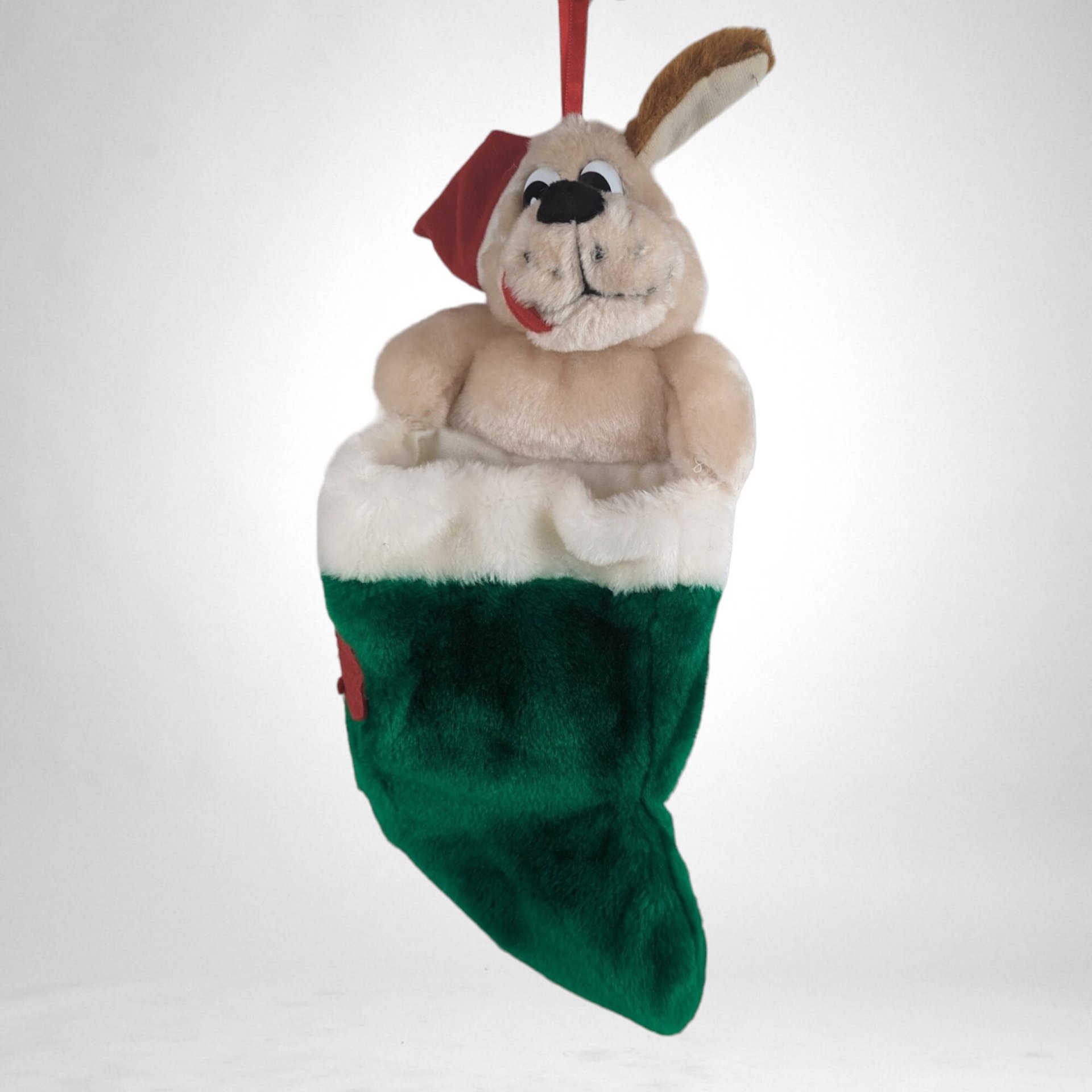 Vintage Plush Beggin' Strips Dog Stocking - Retro Canine Holiday