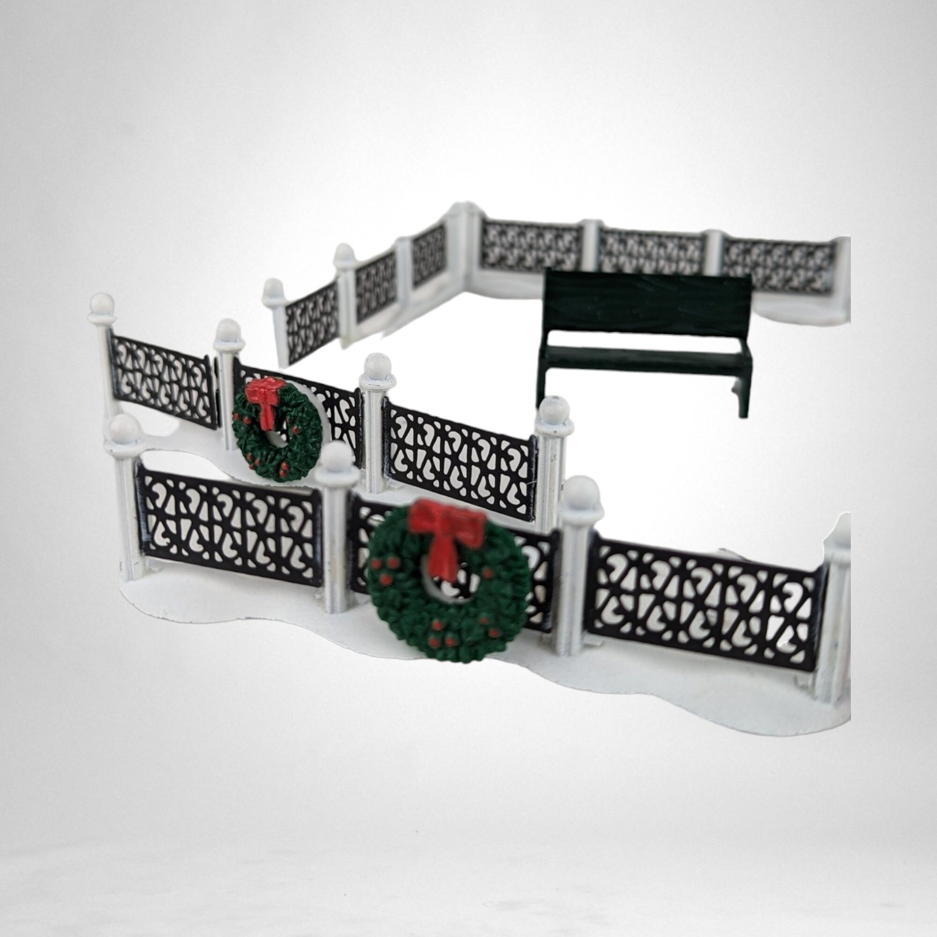 Dept. 56 Snow Village Town Clock, Benches, and Fences: Miniature Village Accessories